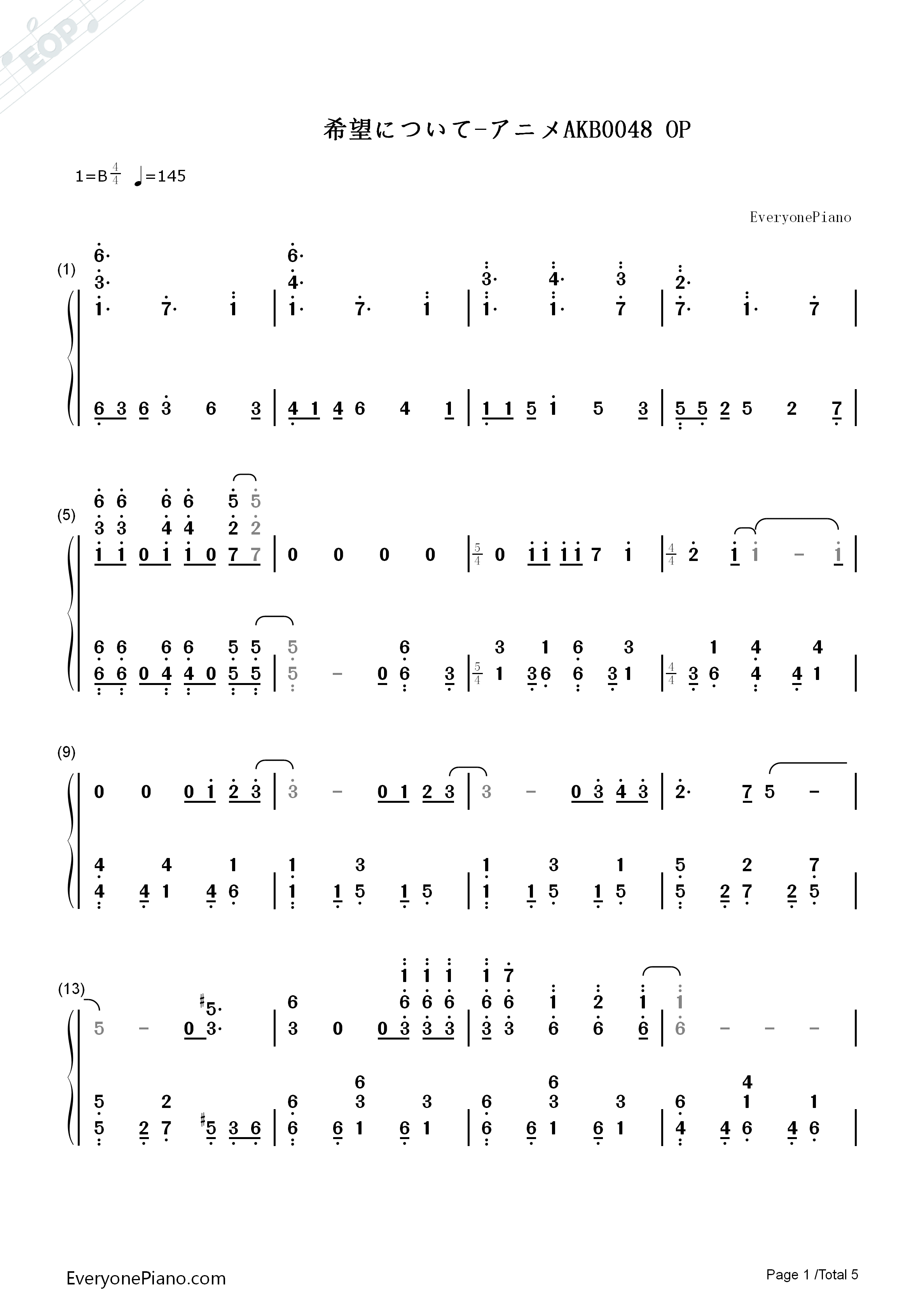 希望について钢琴简谱_NO_NAME演唱