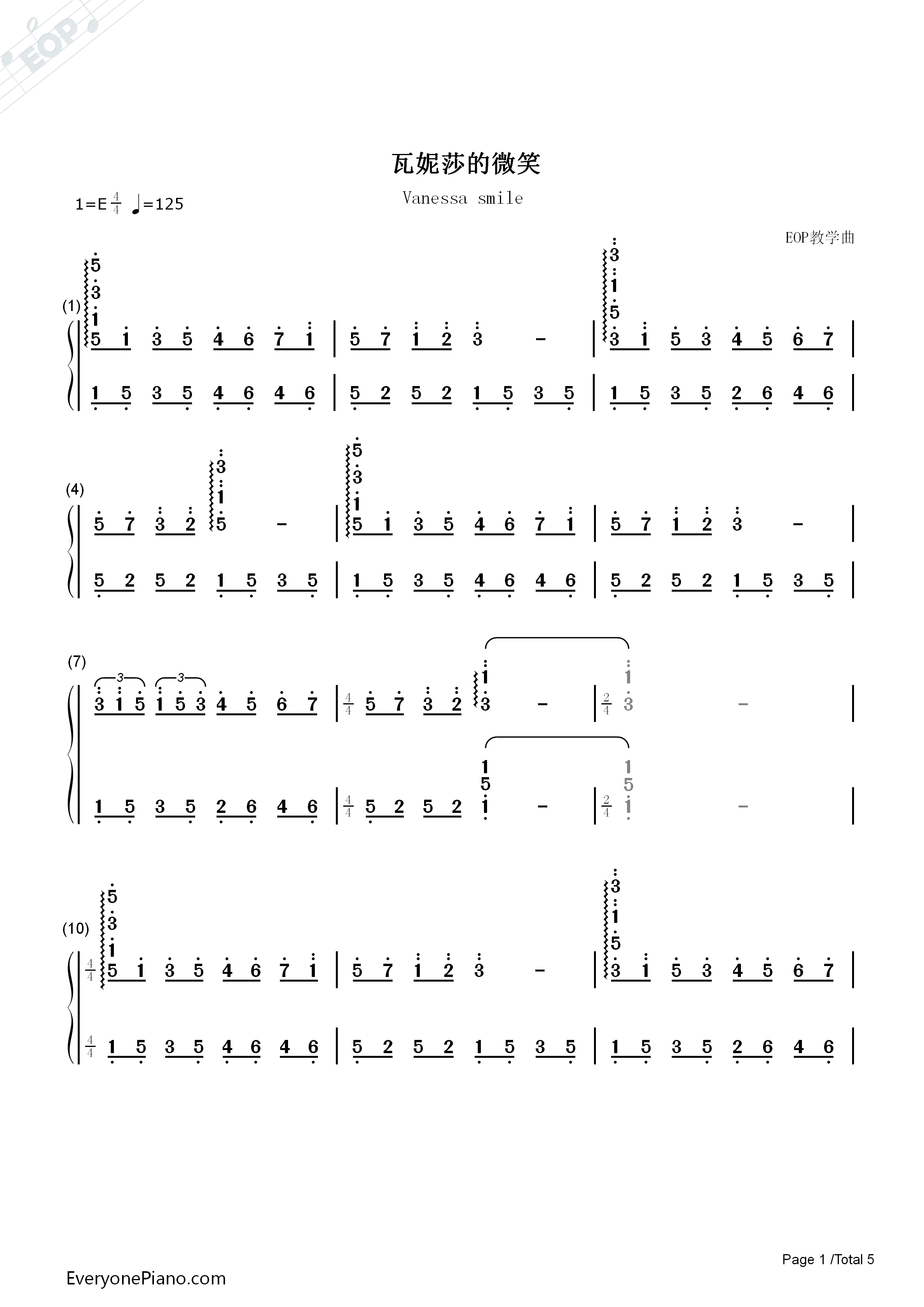 瓦妮莎的微笑钢琴简谱_理查德.克莱德曼__Richard_Clayderman演唱