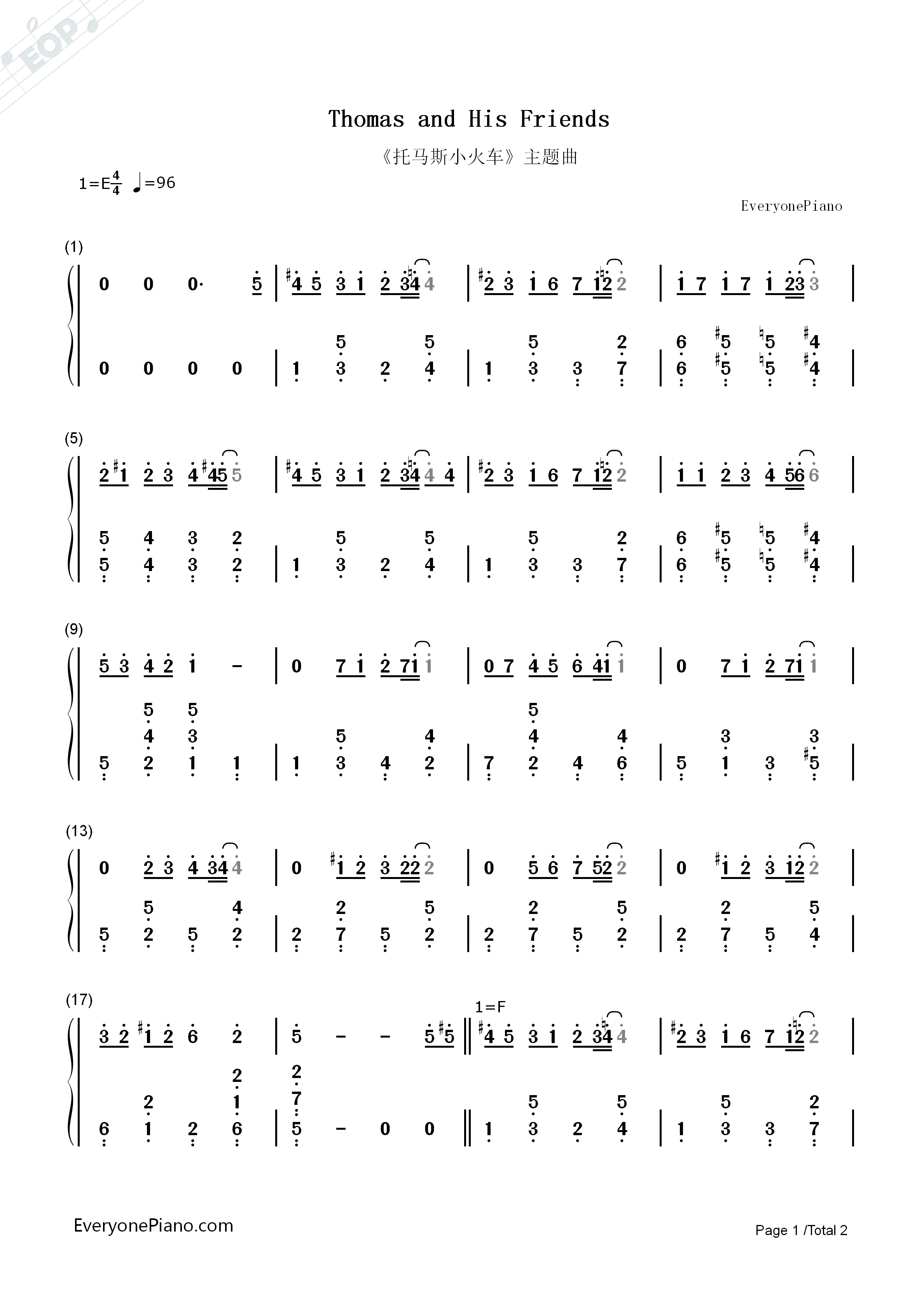 托马斯和他的朋友们钢琴简谱_Britt_Allcroft演唱