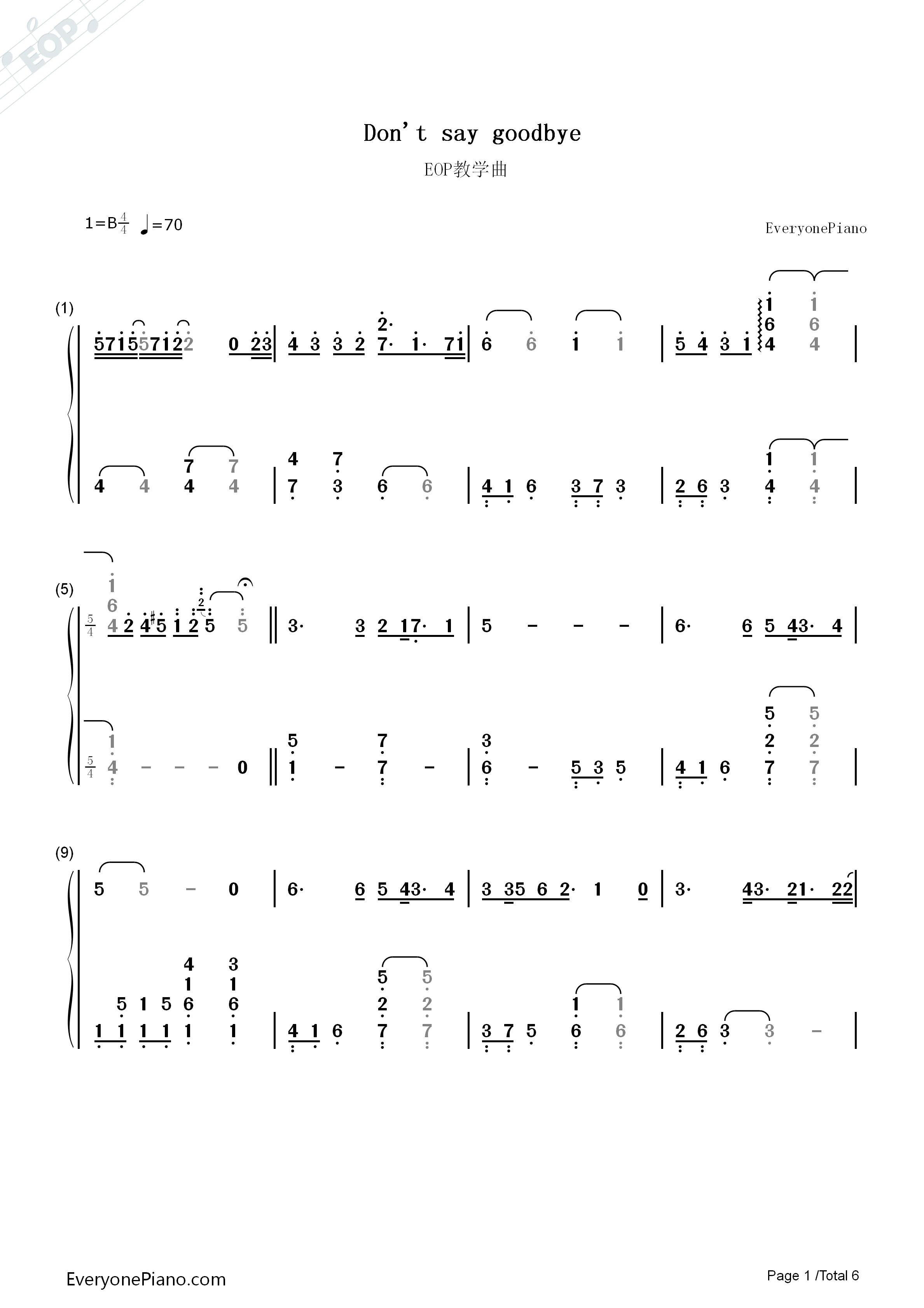 Don't_Say_Goodbye钢琴简谱_东方神起演唱