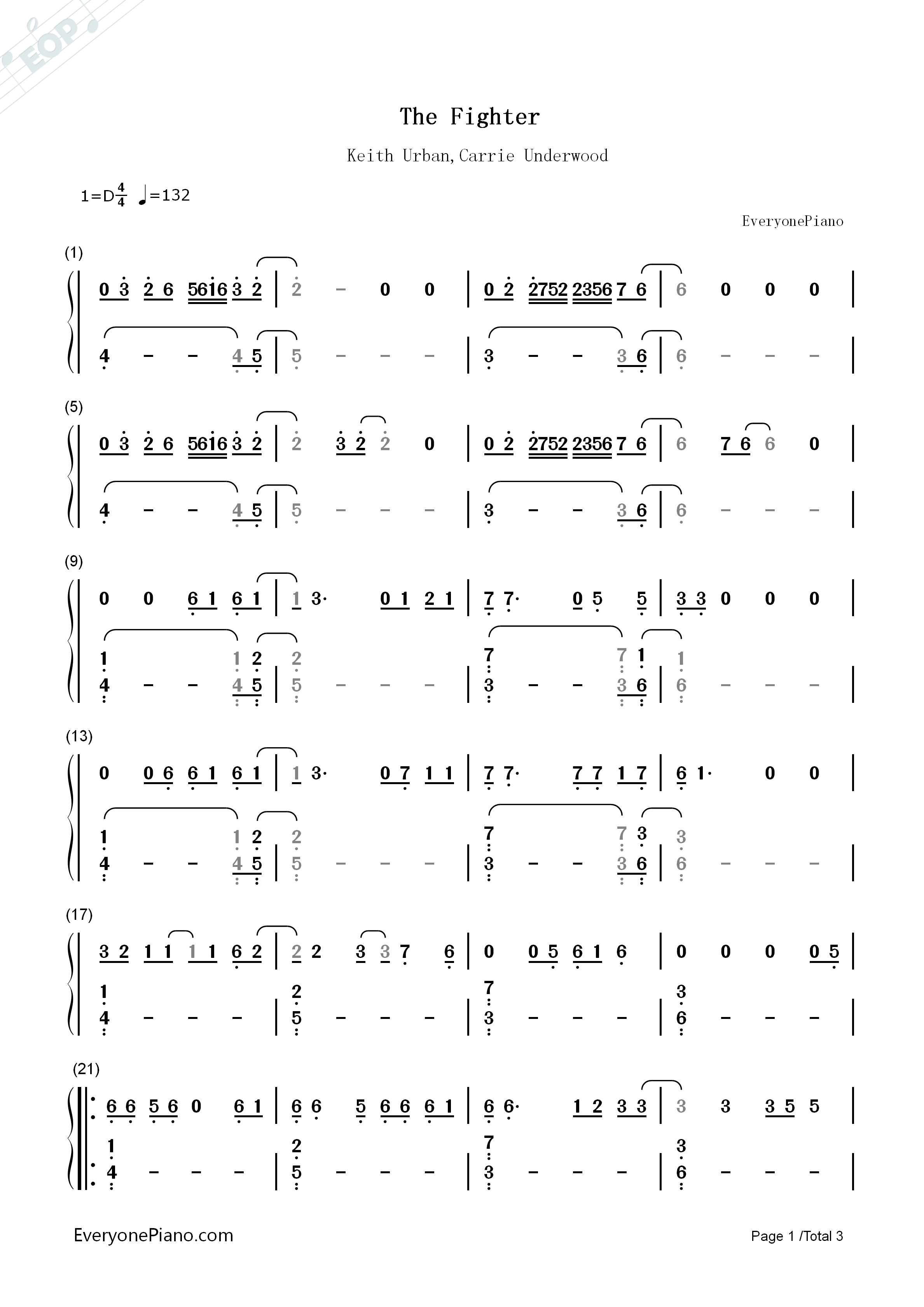 The_Fighter钢琴简谱_Keith_Urban_Carrie_Underwood演唱
