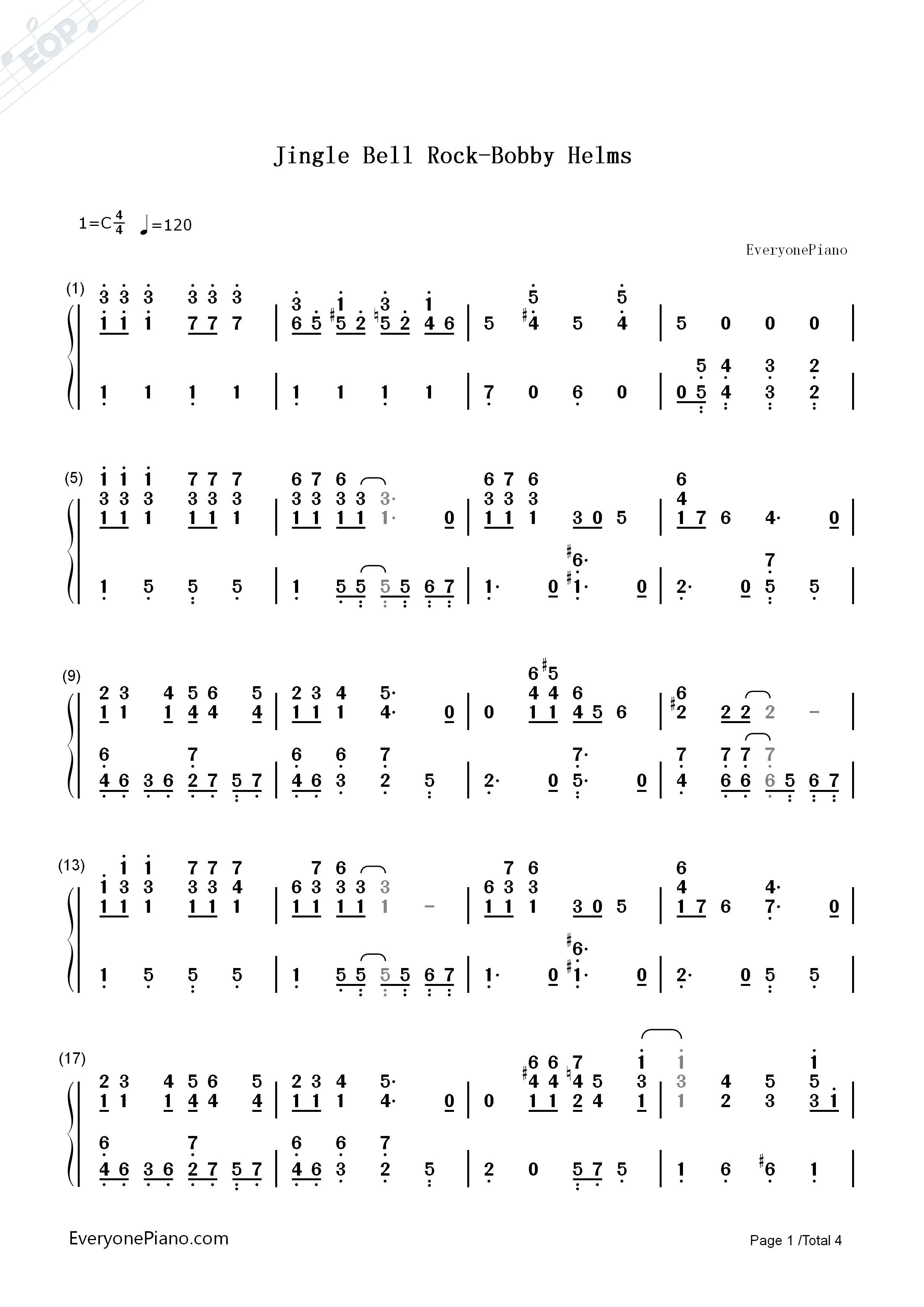 Jingle_Bell_Rock钢琴简谱_Bobby_Helms演唱
