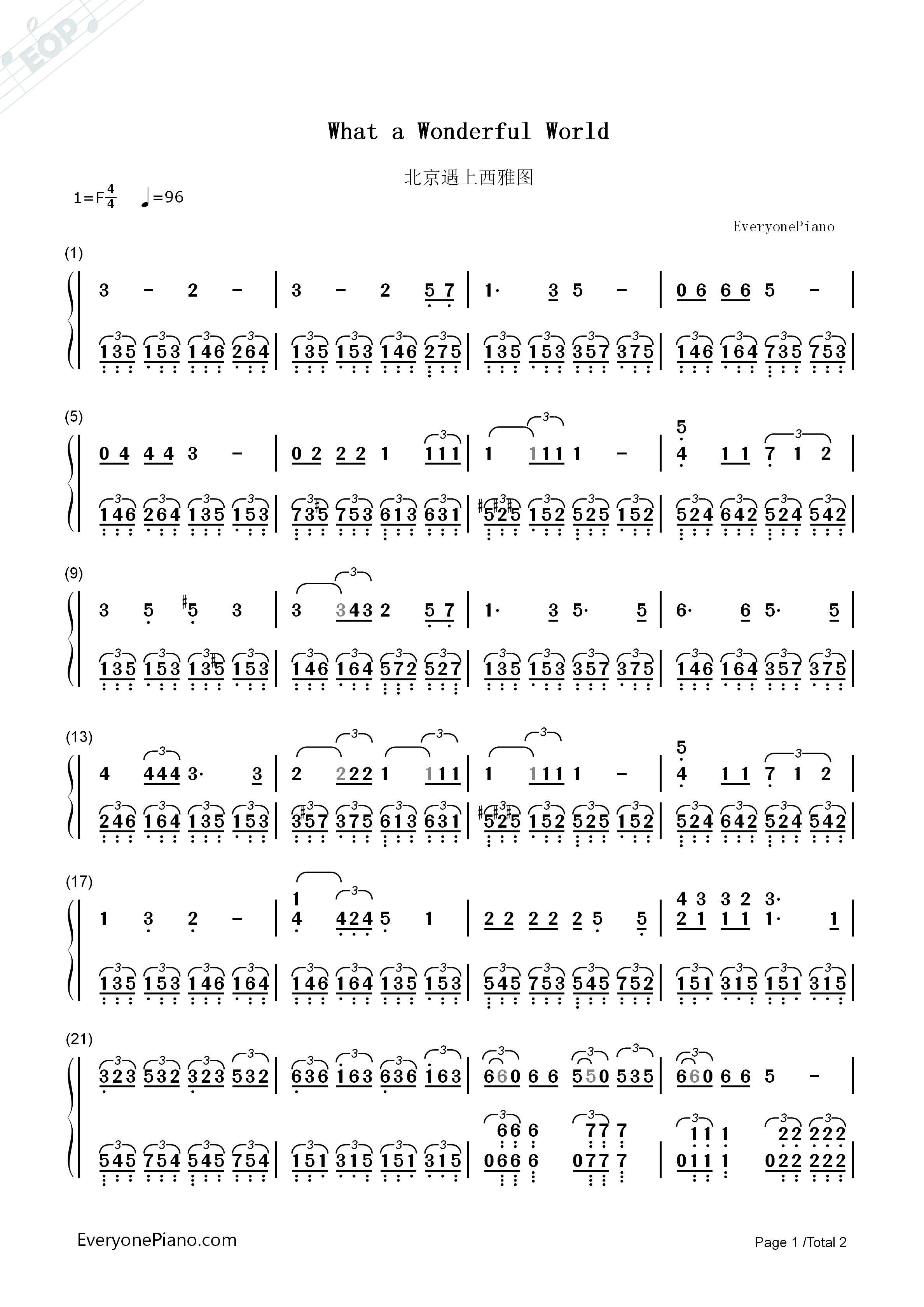 What_a_Wonderful_World钢琴简谱_Louis_Armstrong演唱