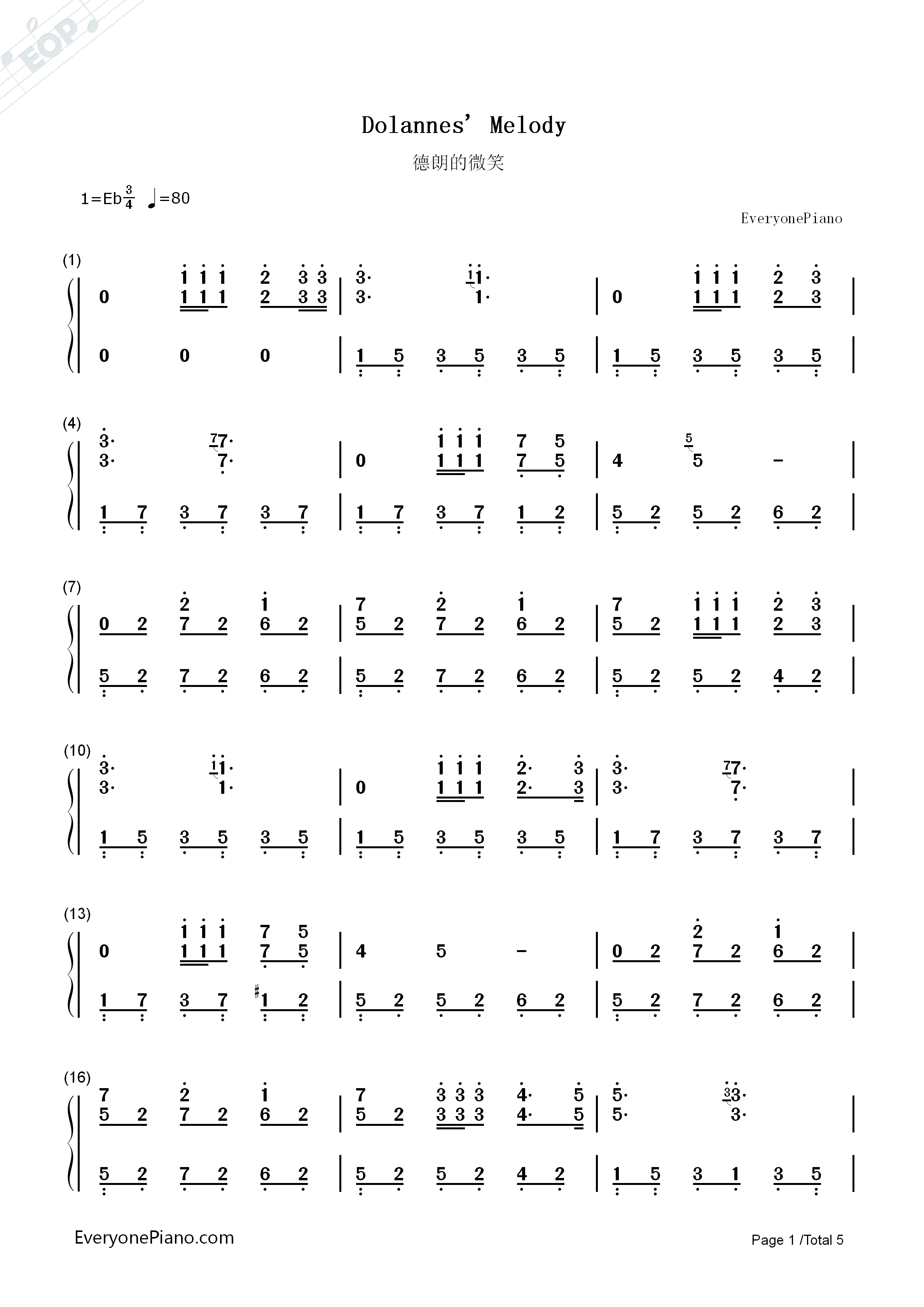 德朗的微笑钢琴简谱_理查德•克莱德曼演唱