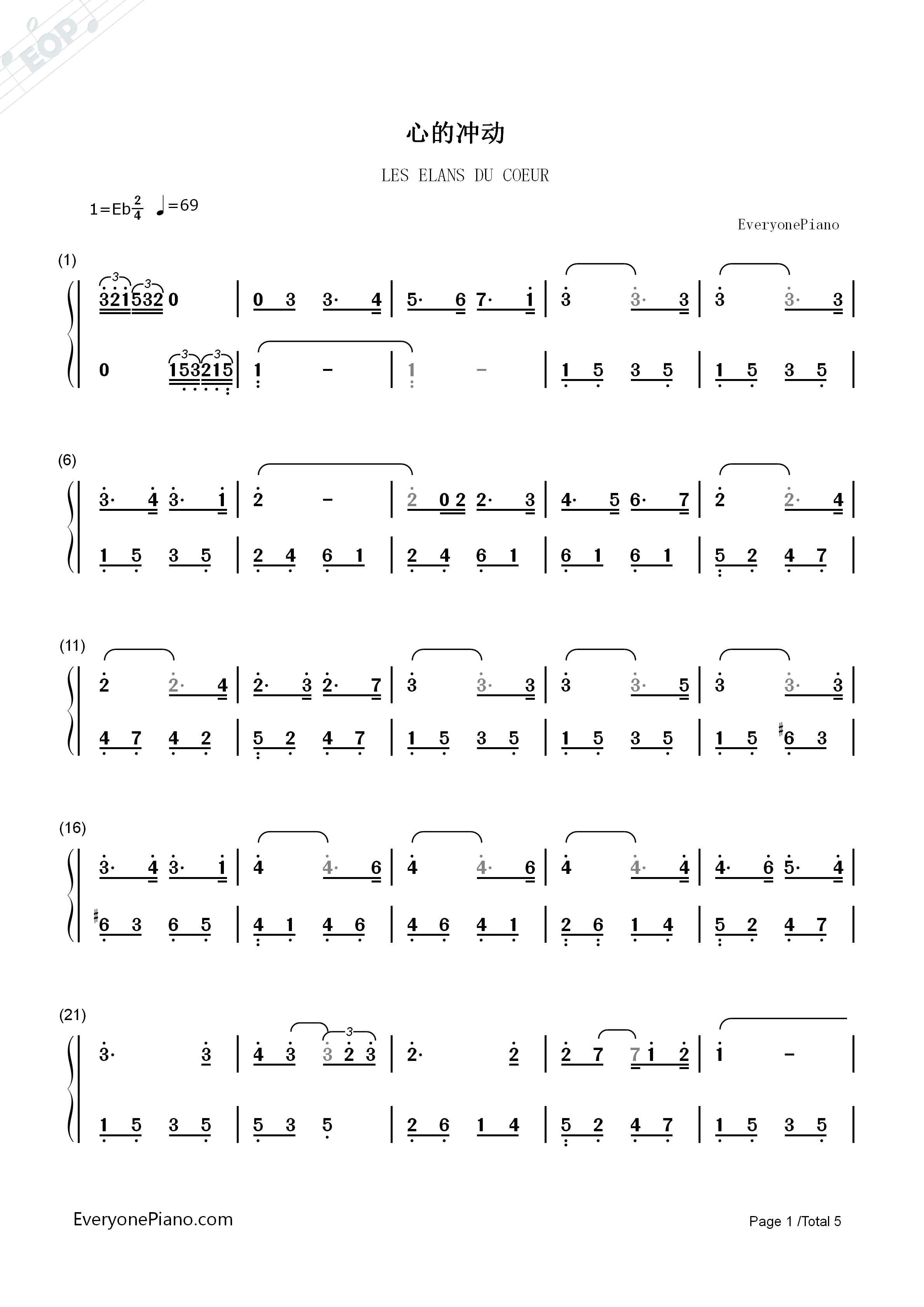 心的冲动钢琴简谱_理查德•克莱德曼演唱