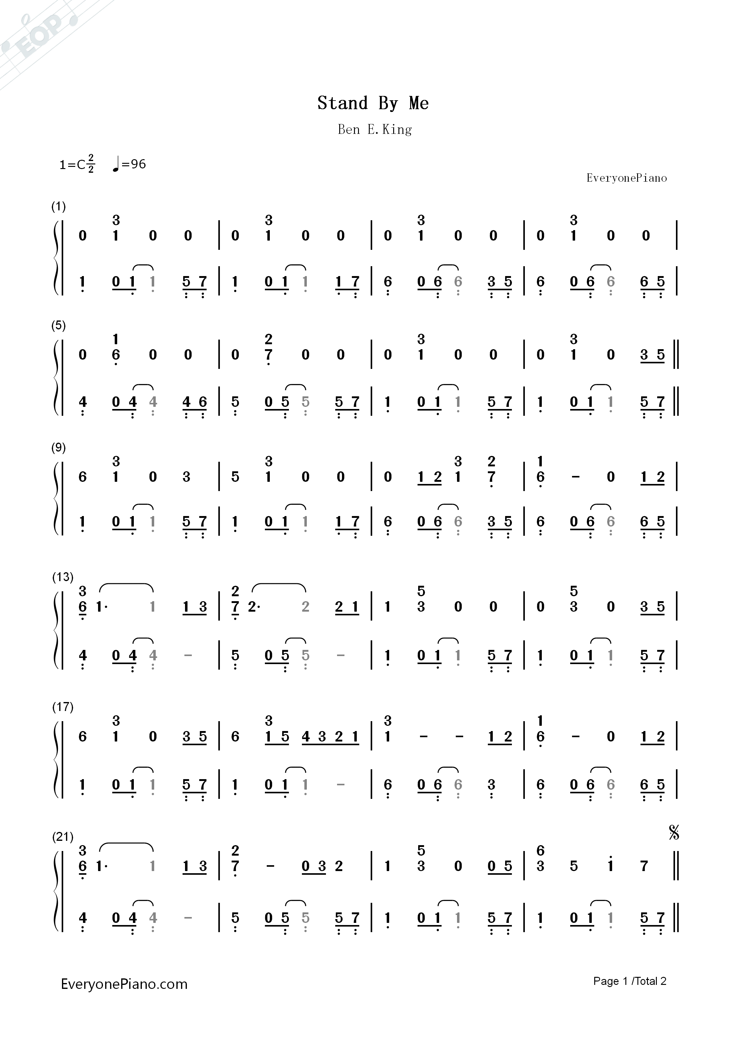 Stand_by_Me钢琴简谱_Ben_E._King演唱
