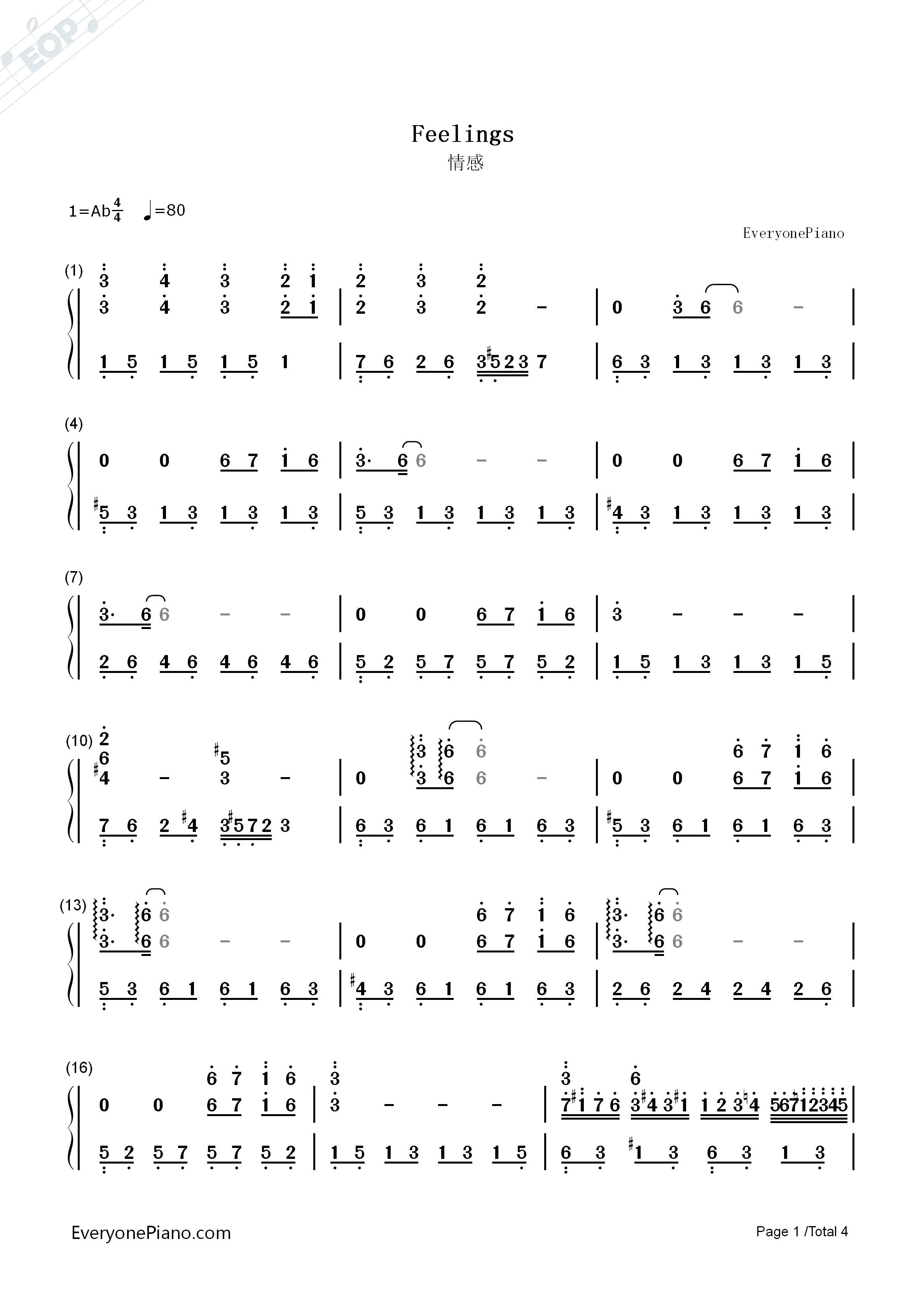 情感钢琴简谱_理查德•克莱德曼演唱