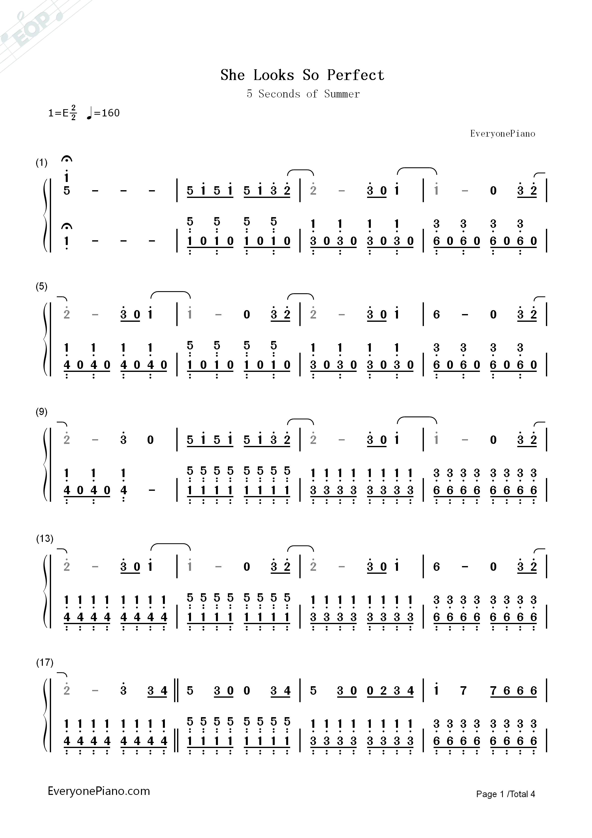 She_Looks_So_Perfect钢琴简谱_5_Seconds_of_Summer演唱