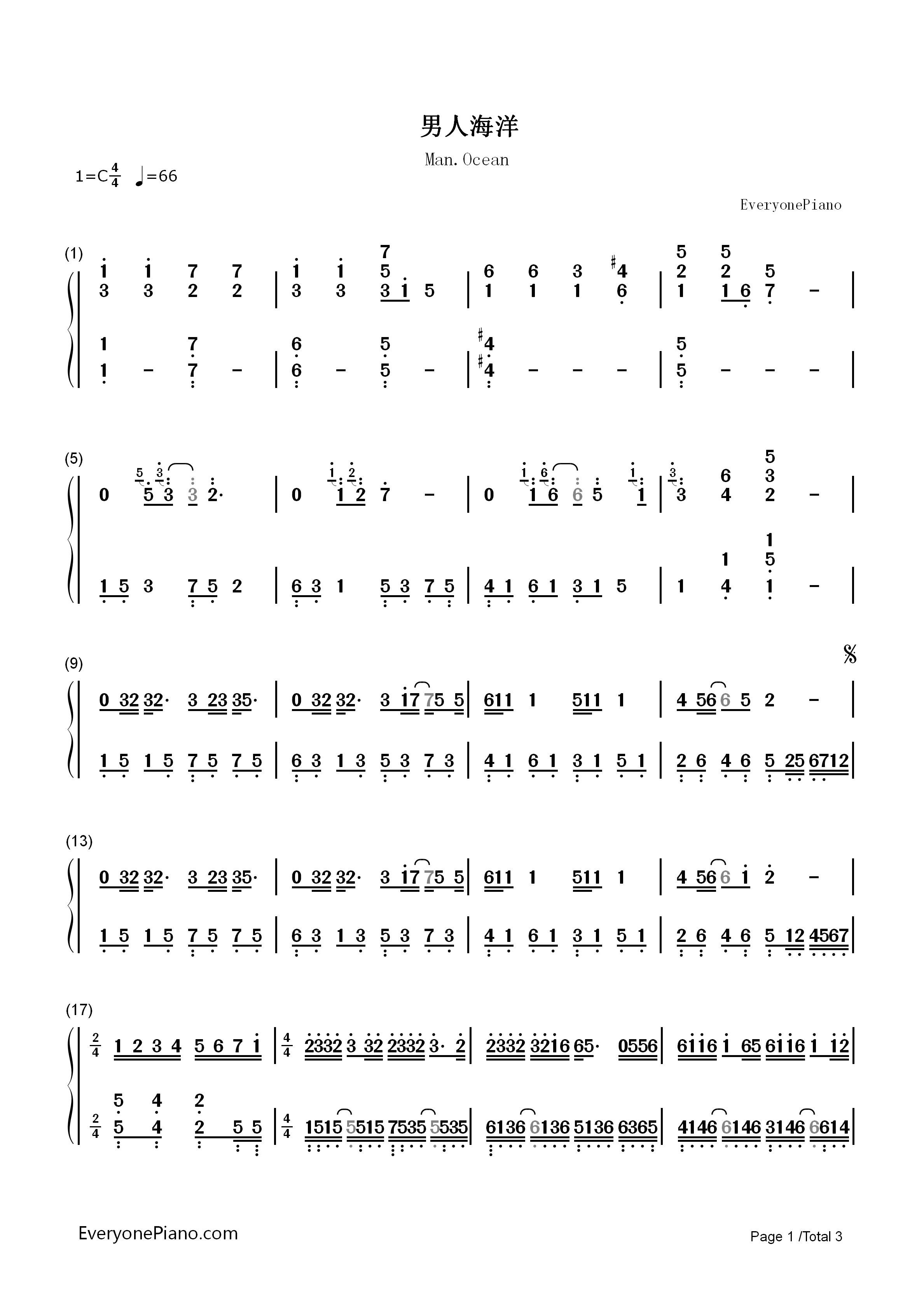 男人海洋钢琴简谱_周传雄演唱