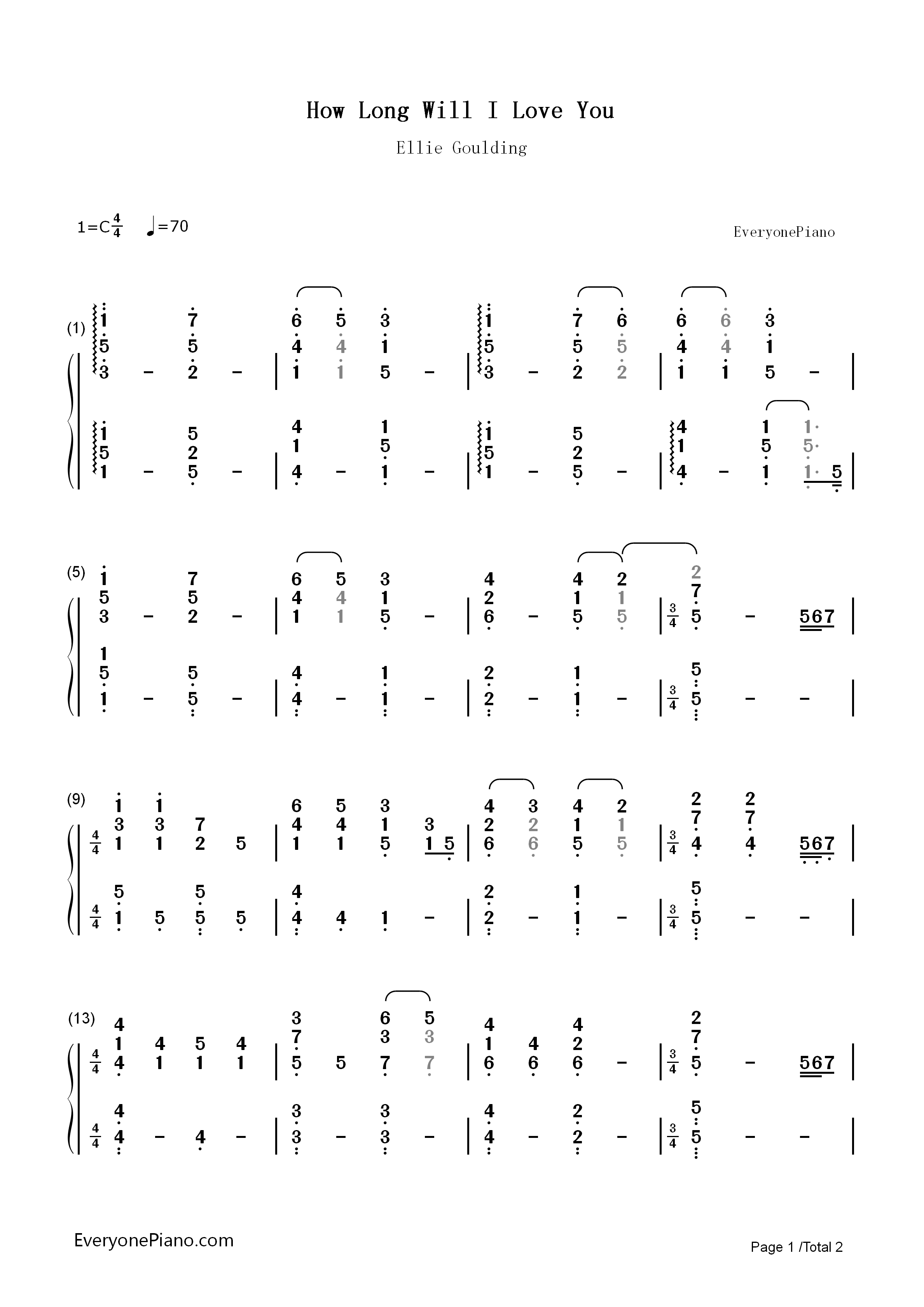 How_Long_Will_I_Love_You钢琴简谱_Ellie_Goulding演唱