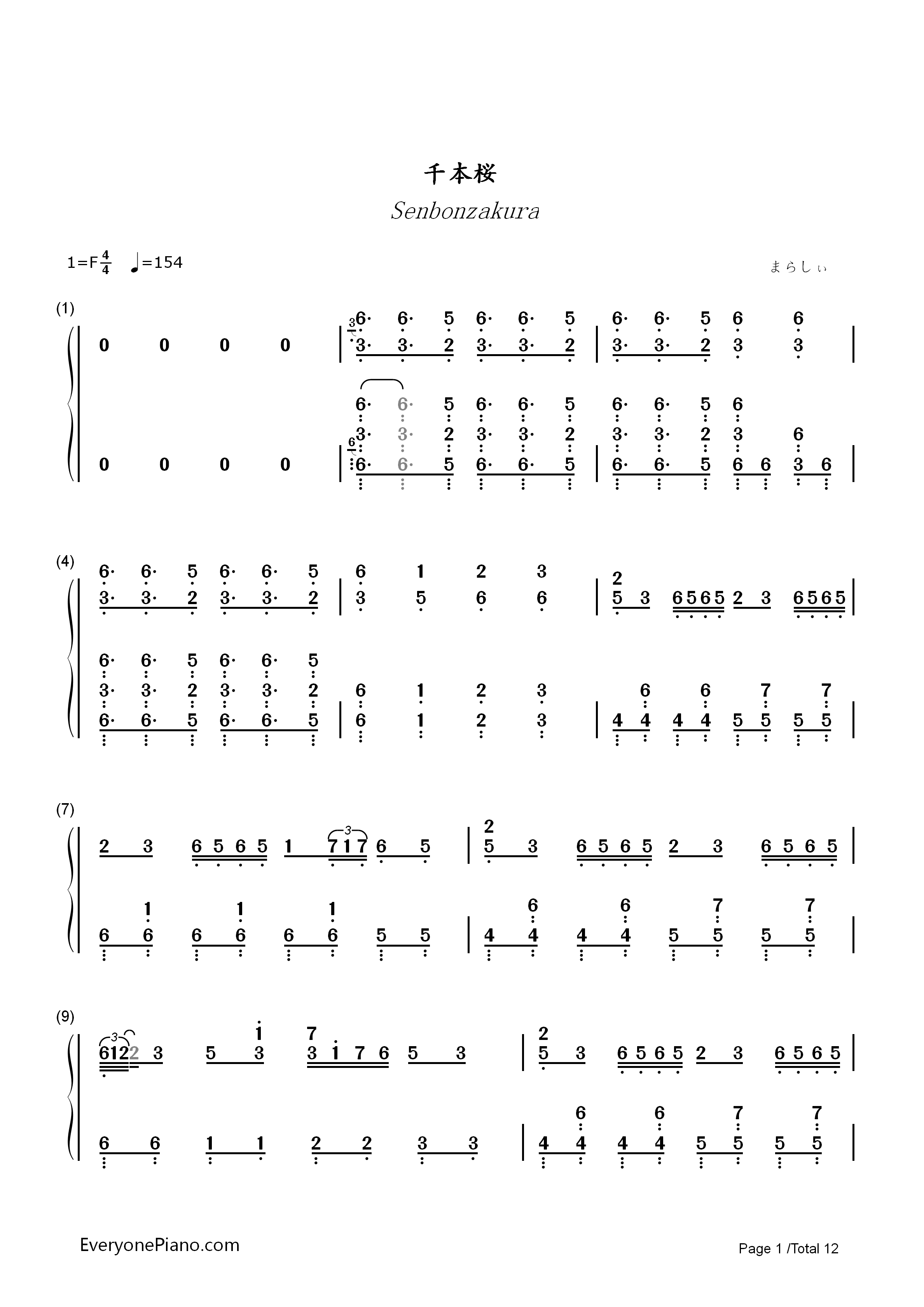 千本樱钢琴简谱_触手猴演唱