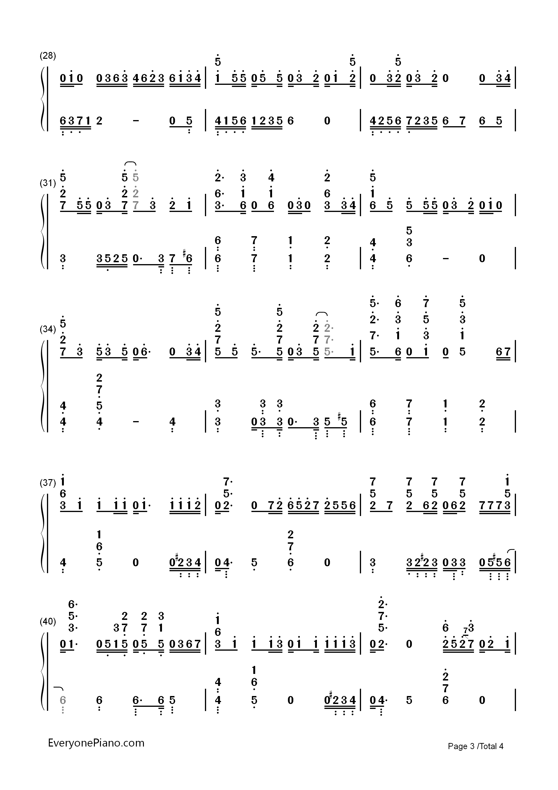 Only_One_钢琴简谱_BoA（宝儿）演唱