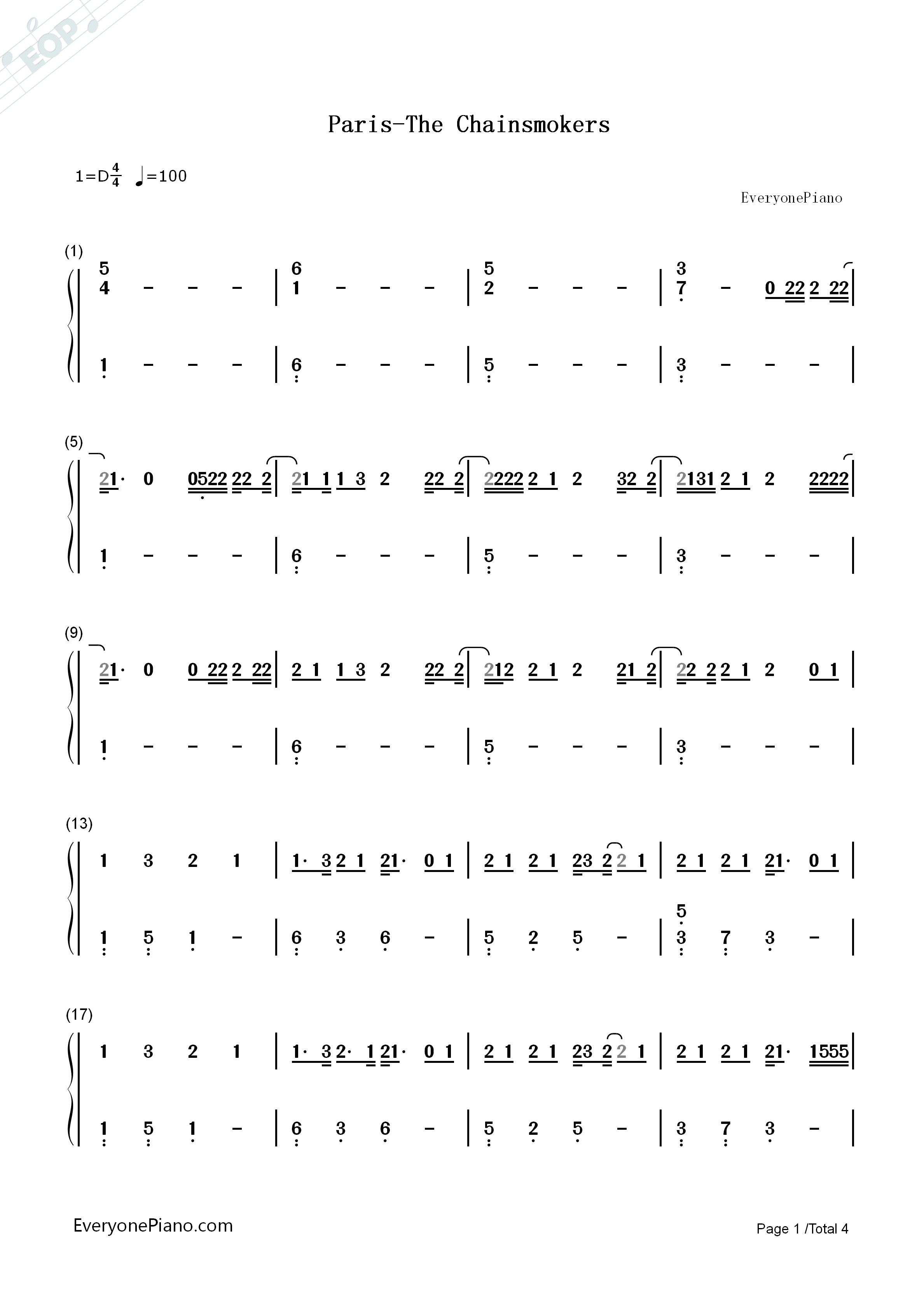 Paris钢琴简谱_The_Chainsmokers演唱