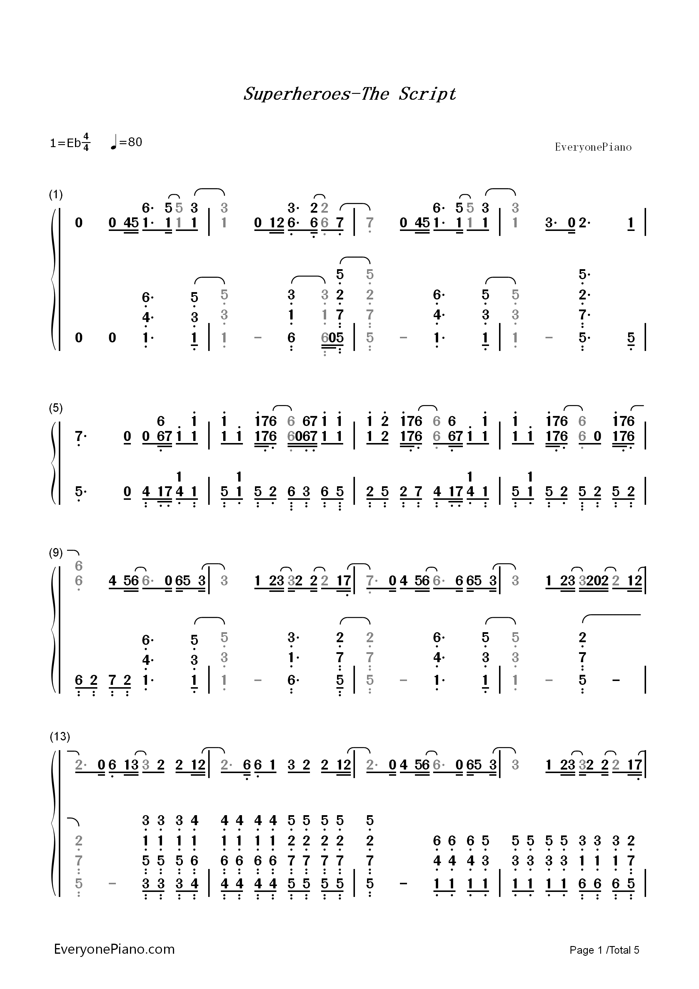 Superheroes钢琴简谱_The_Script演唱