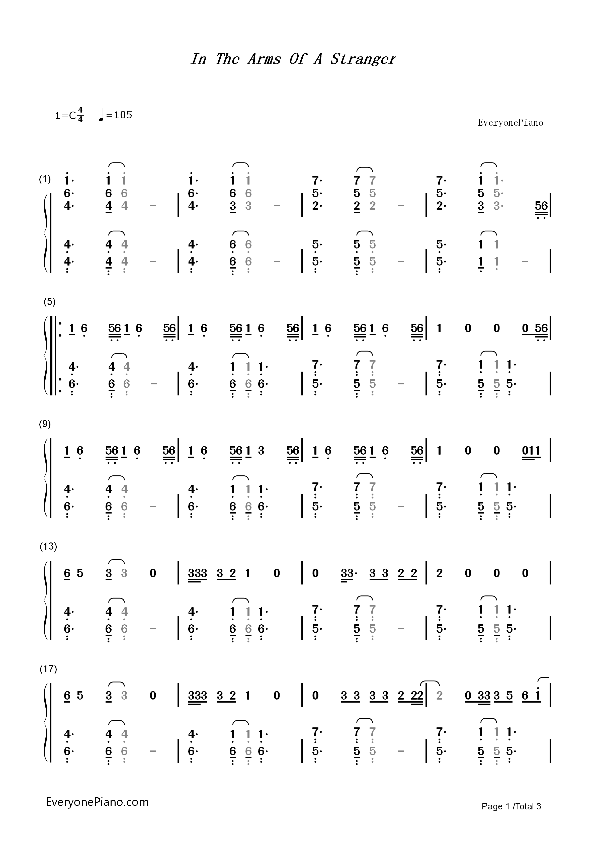 In_The_Arms_Of_A_Stranger钢琴简谱_Mike_Posner_Grey演唱