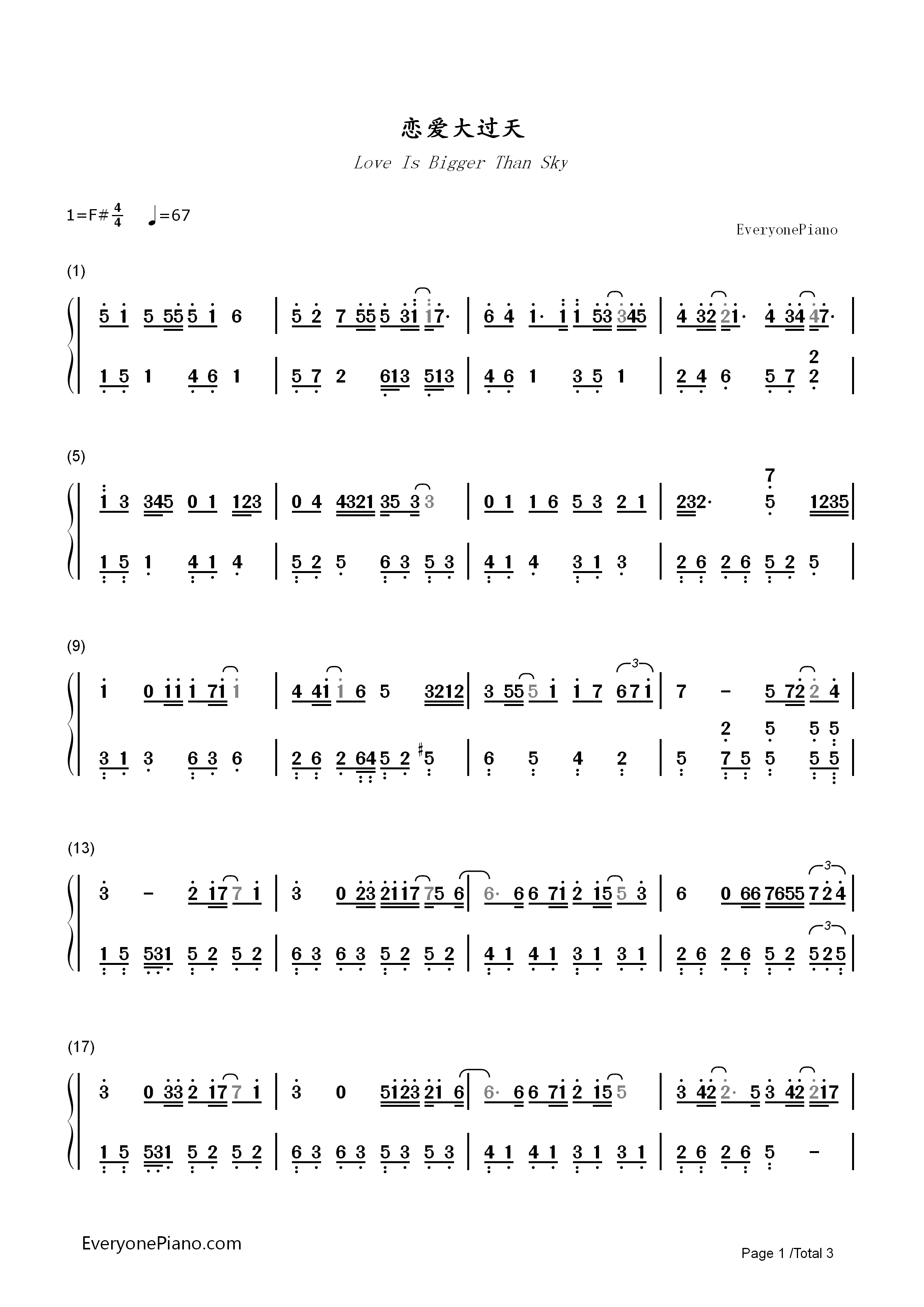 恋爱大过天钢琴简谱_Twins演唱