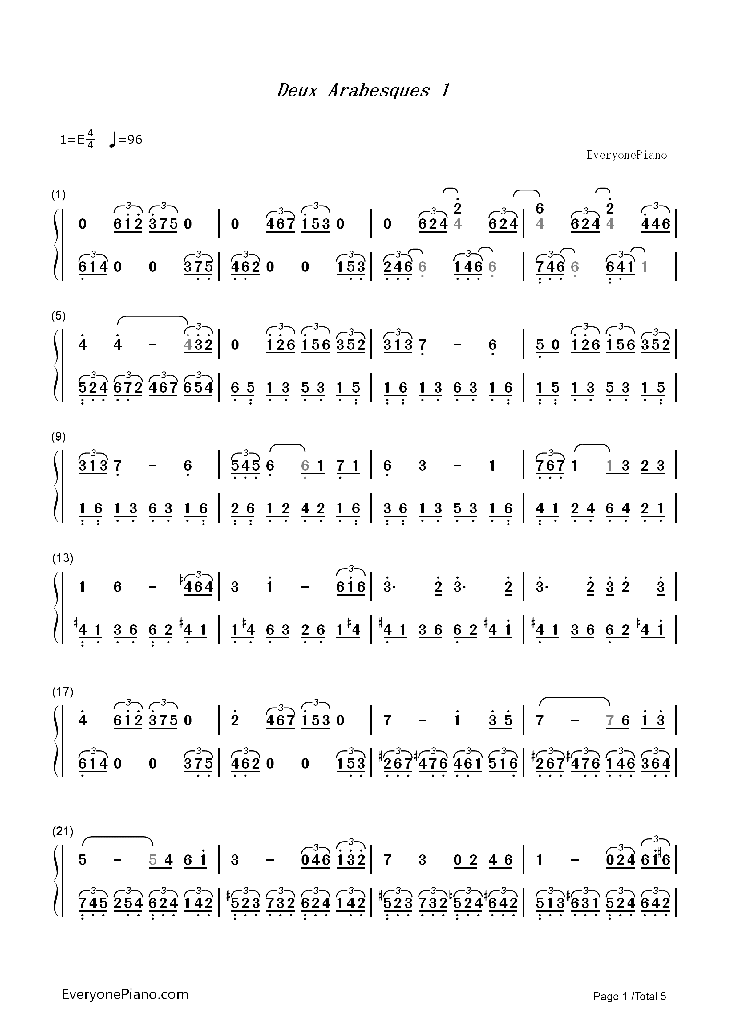 Arabesque_No._1钢琴简谱_Claude_Debussy演唱