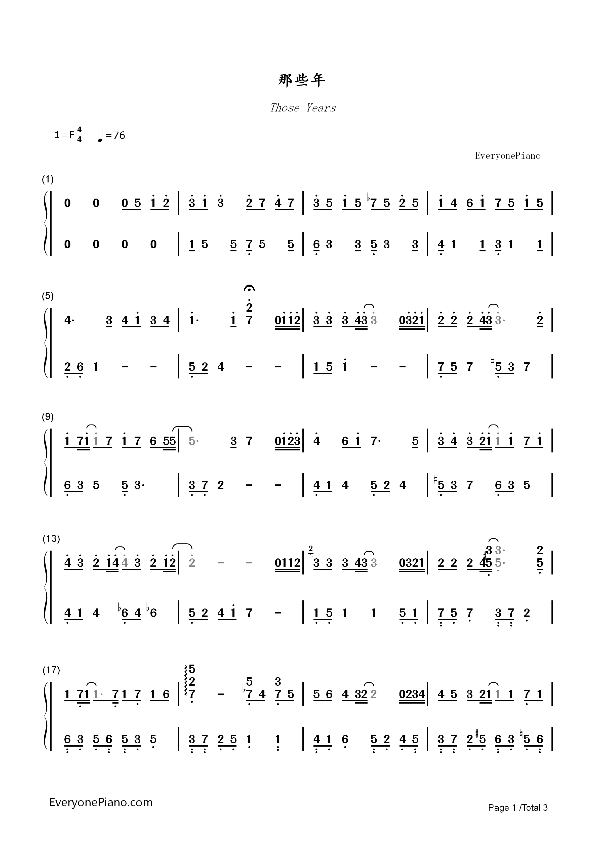 那些年钢琴简谱_胡夏演唱