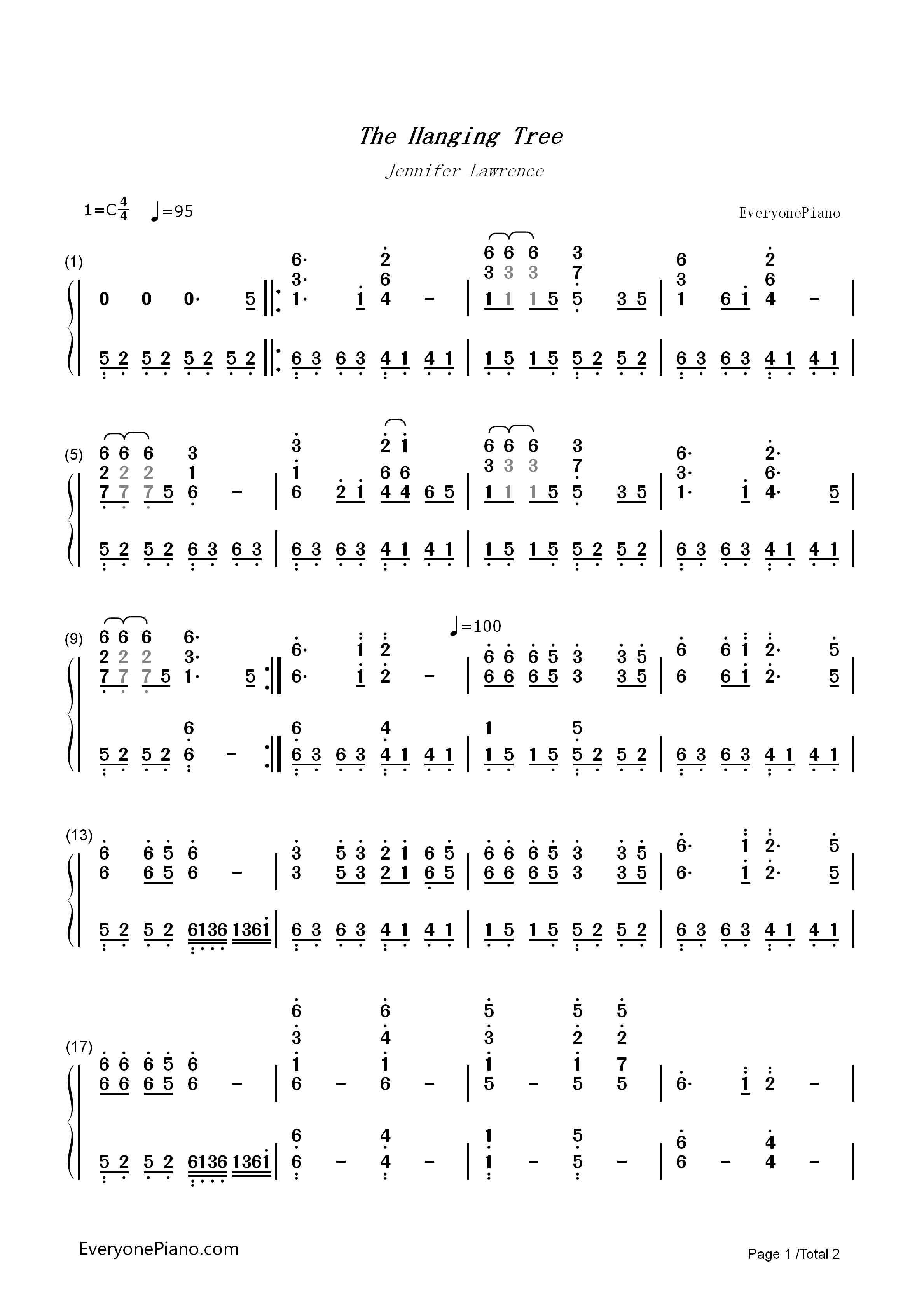 The_Hanging_Tree钢琴简谱_Jennifer_Lawrence演唱
