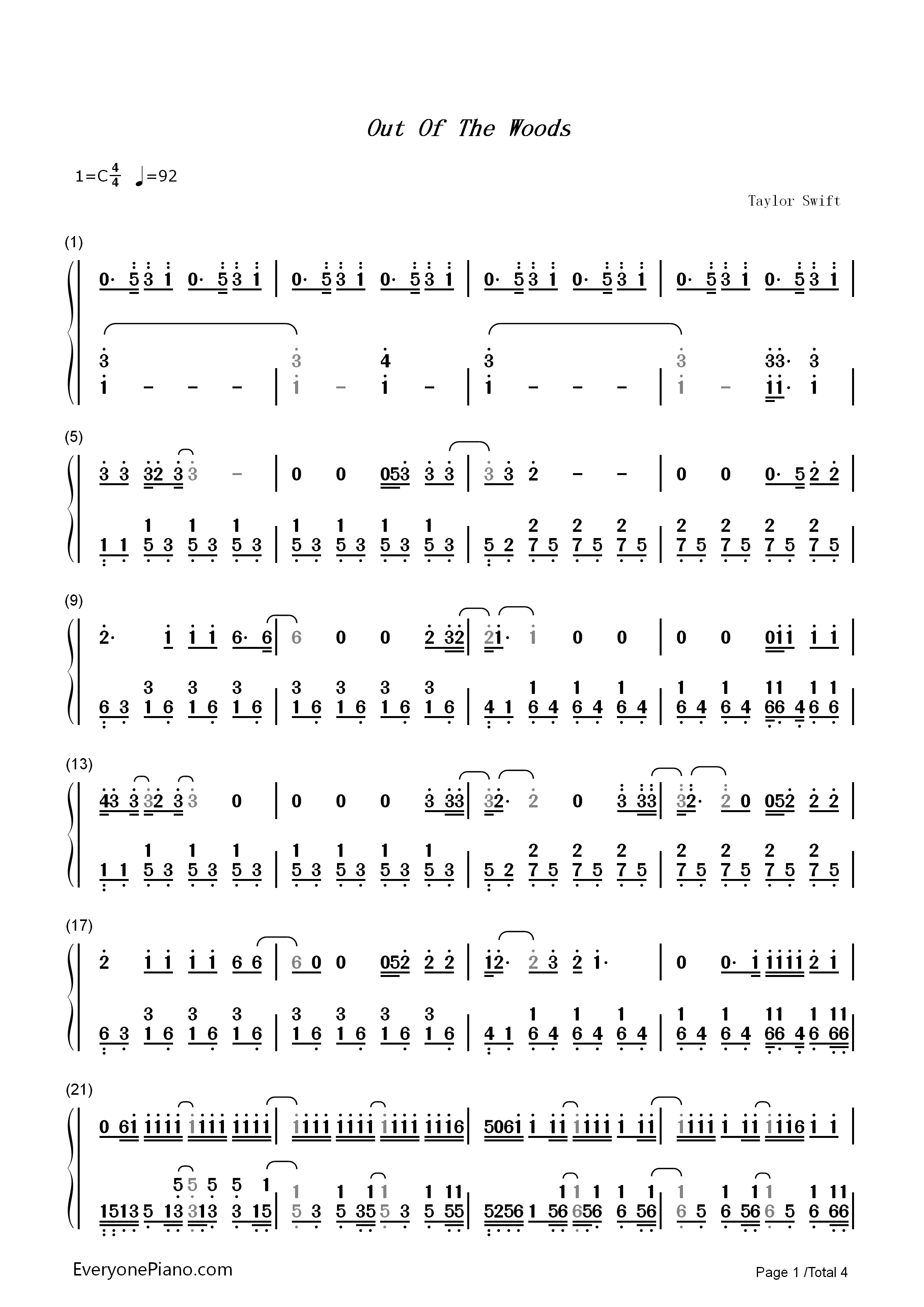 Out_of_the_Woods钢琴简谱_Taylor_Swift演唱