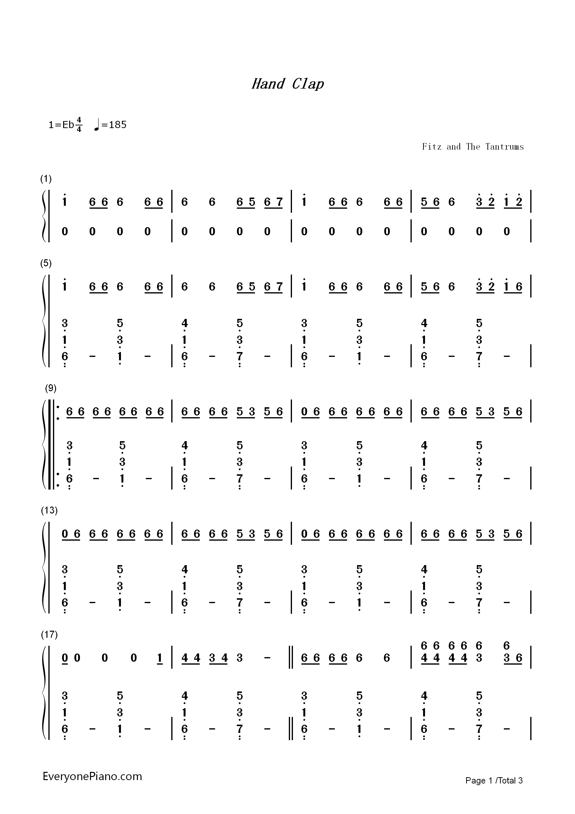 HandClap钢琴简谱_Fitz_and_The_Tantrums演唱