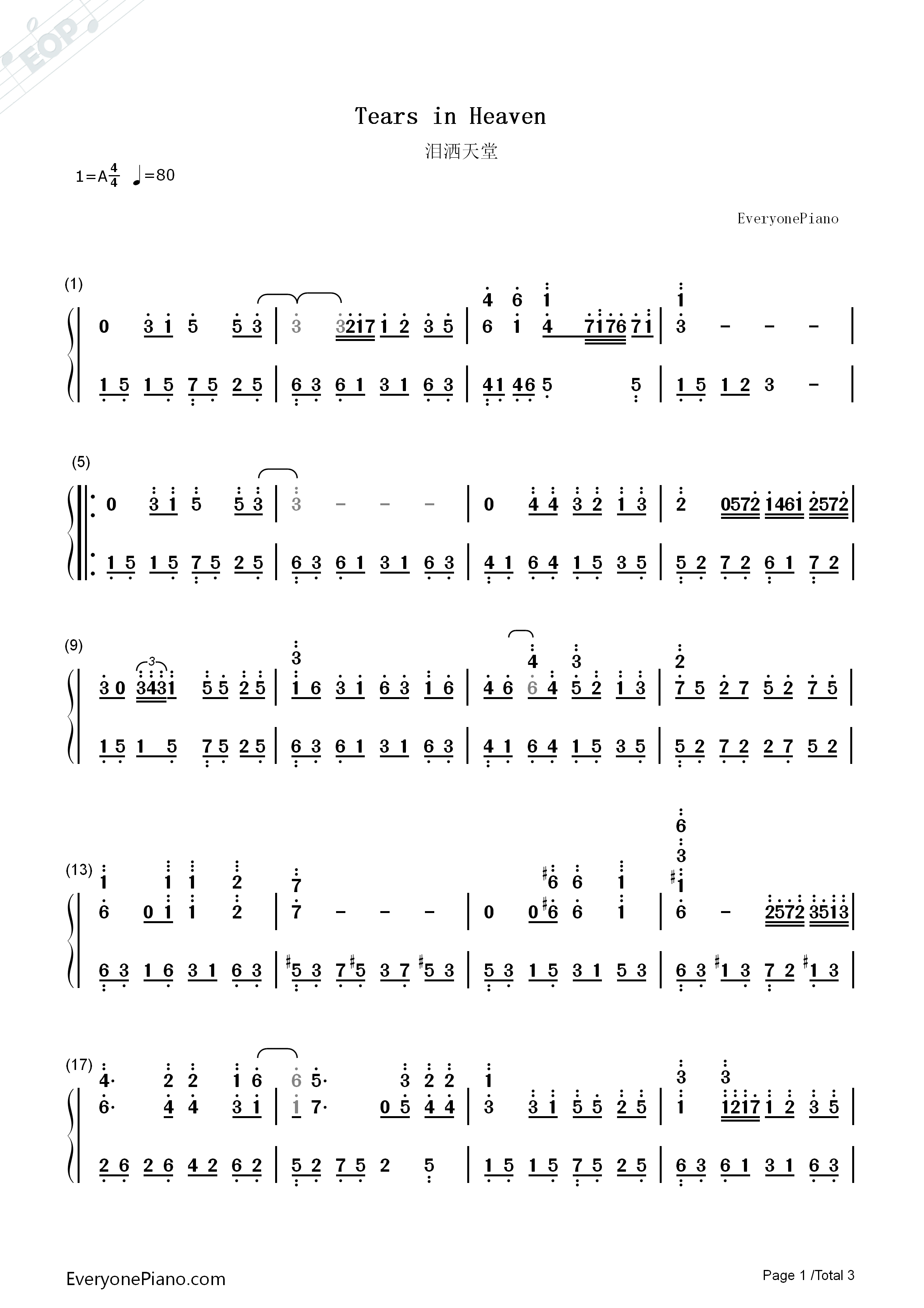 Tears_in_Heaven钢琴简谱_Eric_Clapton__艾里克·克莱普顿演唱