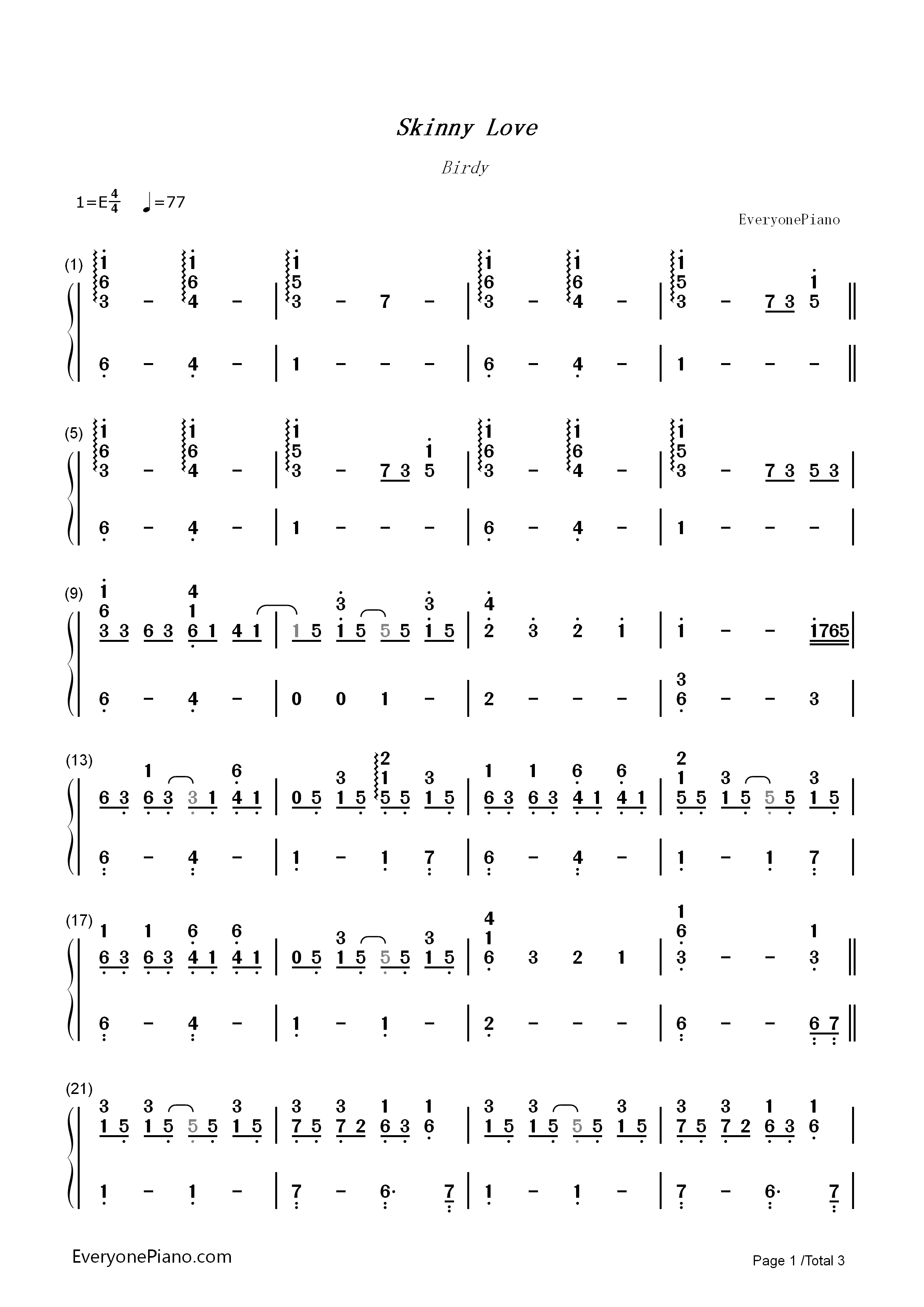 Skinny_Love钢琴简谱_Birdy演唱