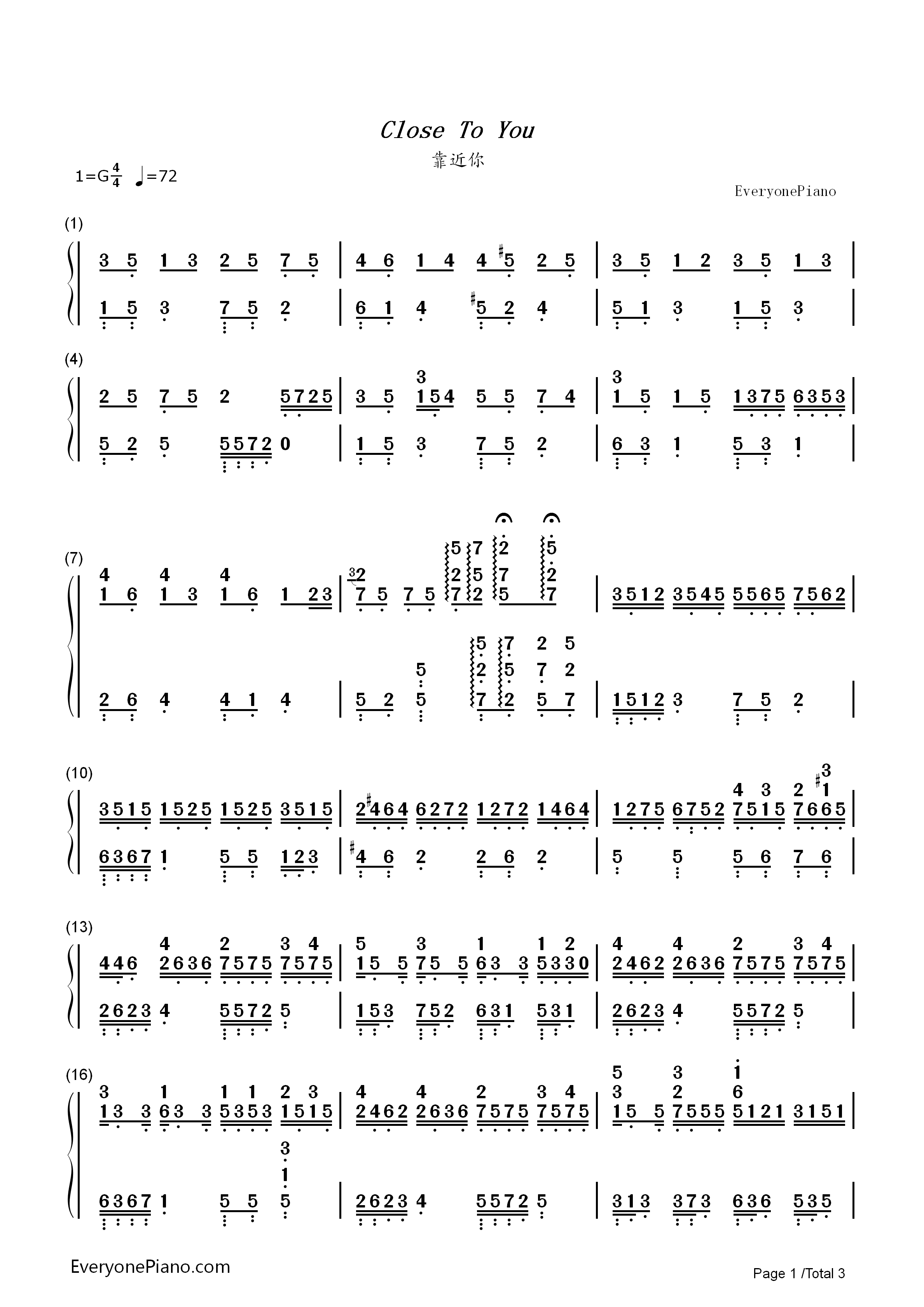 Close_To_You钢琴简谱_日向大介演唱