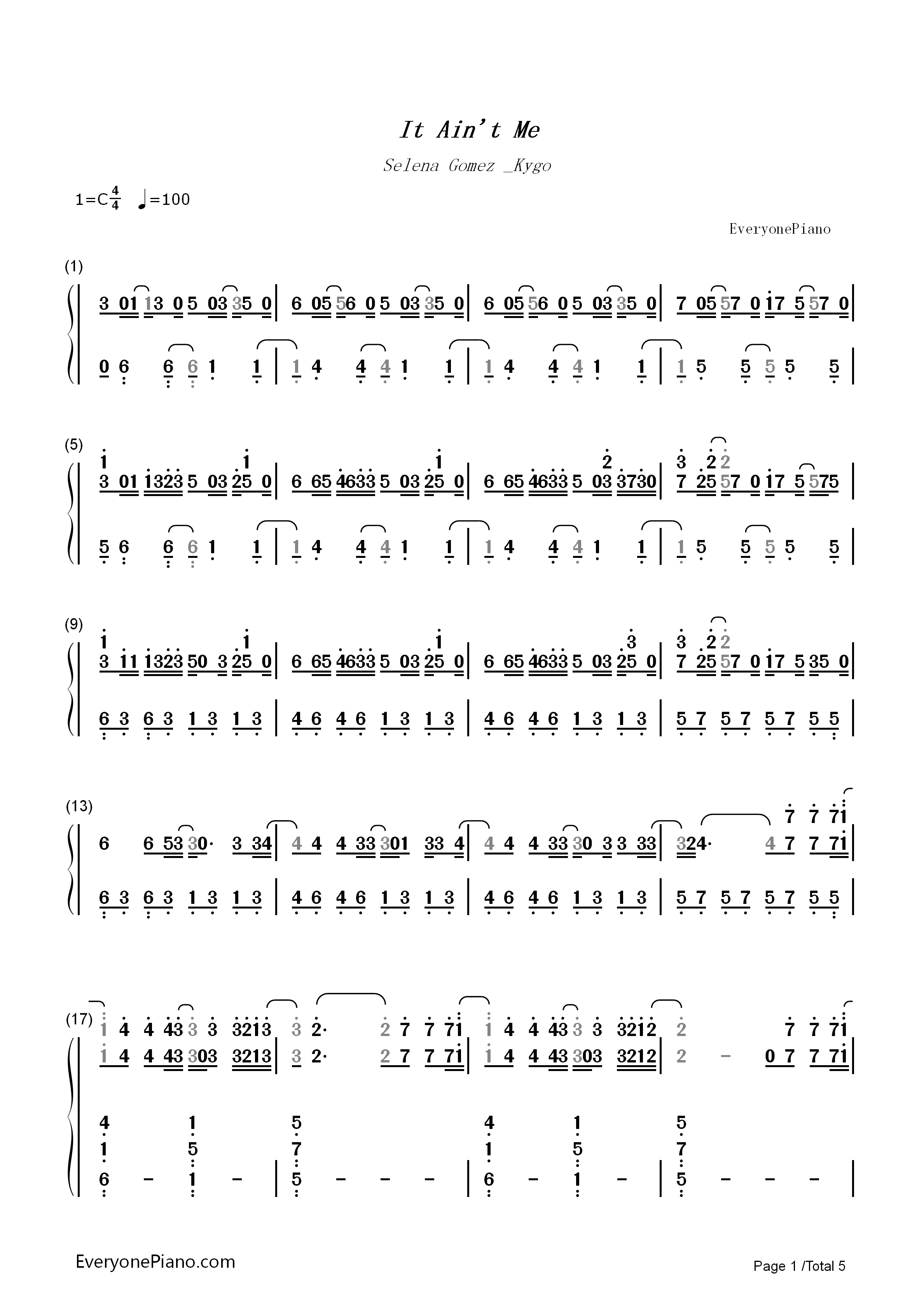 It_Ain't_Me钢琴简谱_Selena_Gomez演唱