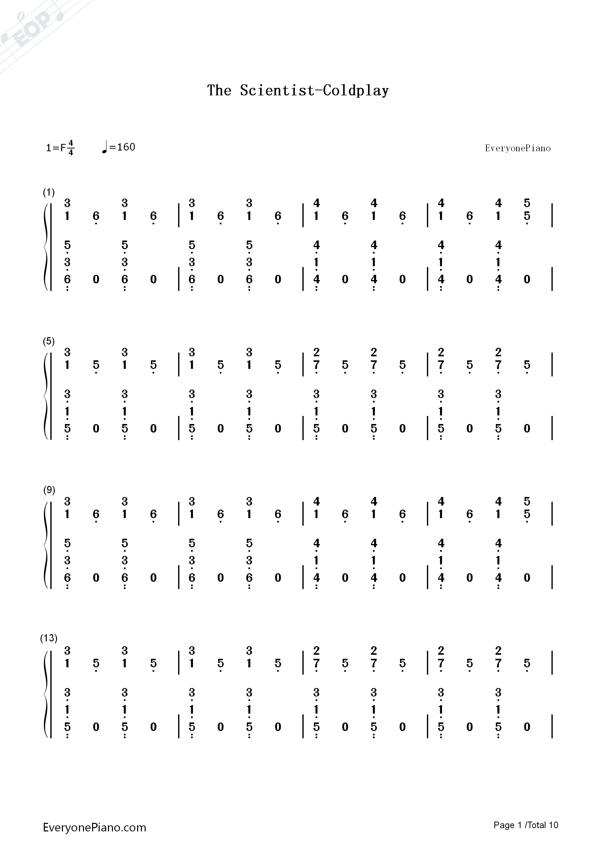 The_Scientist钢琴简谱_Coldplay演唱