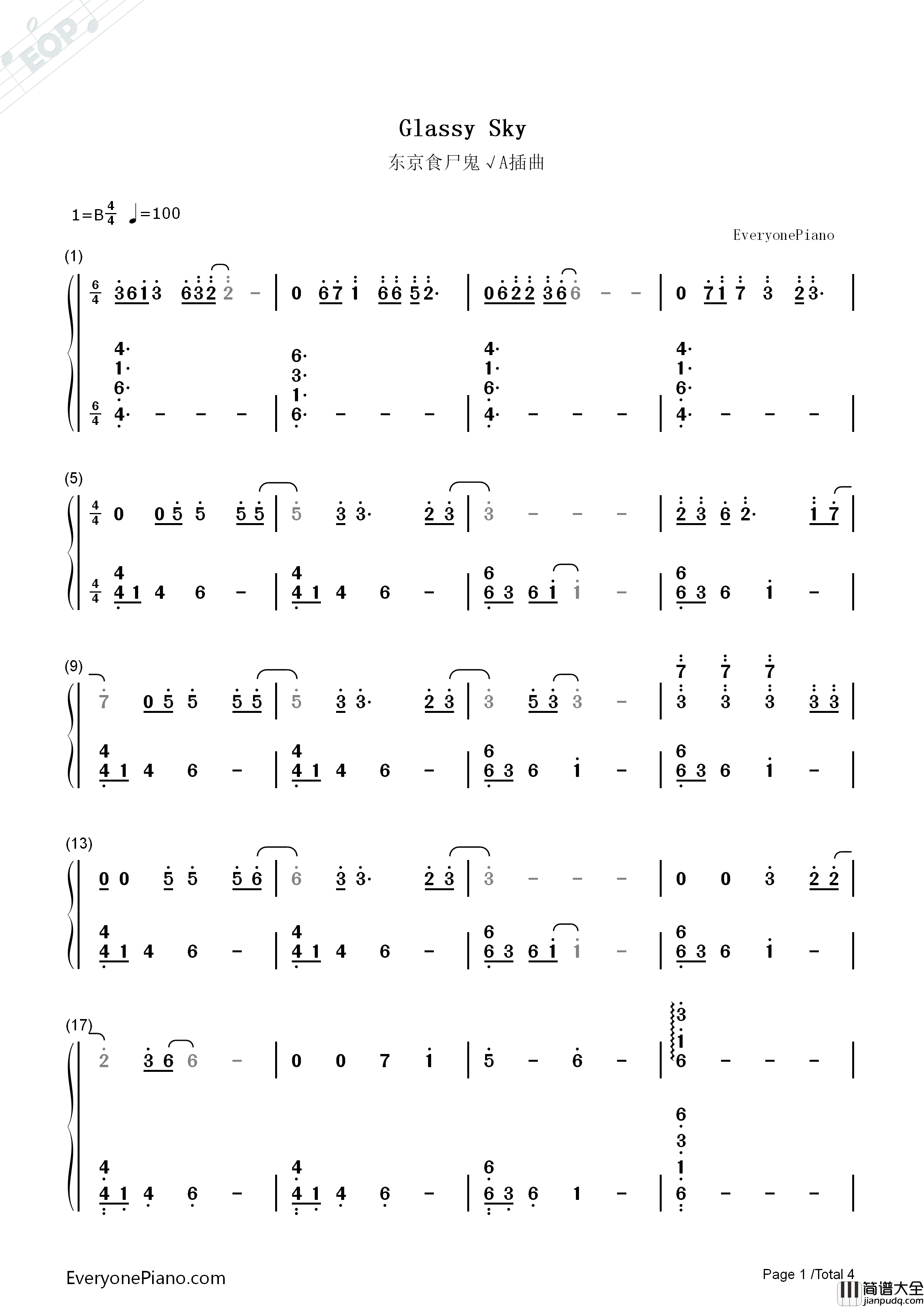 Glassy_Sky钢琴简谱_Donna_Burke演唱