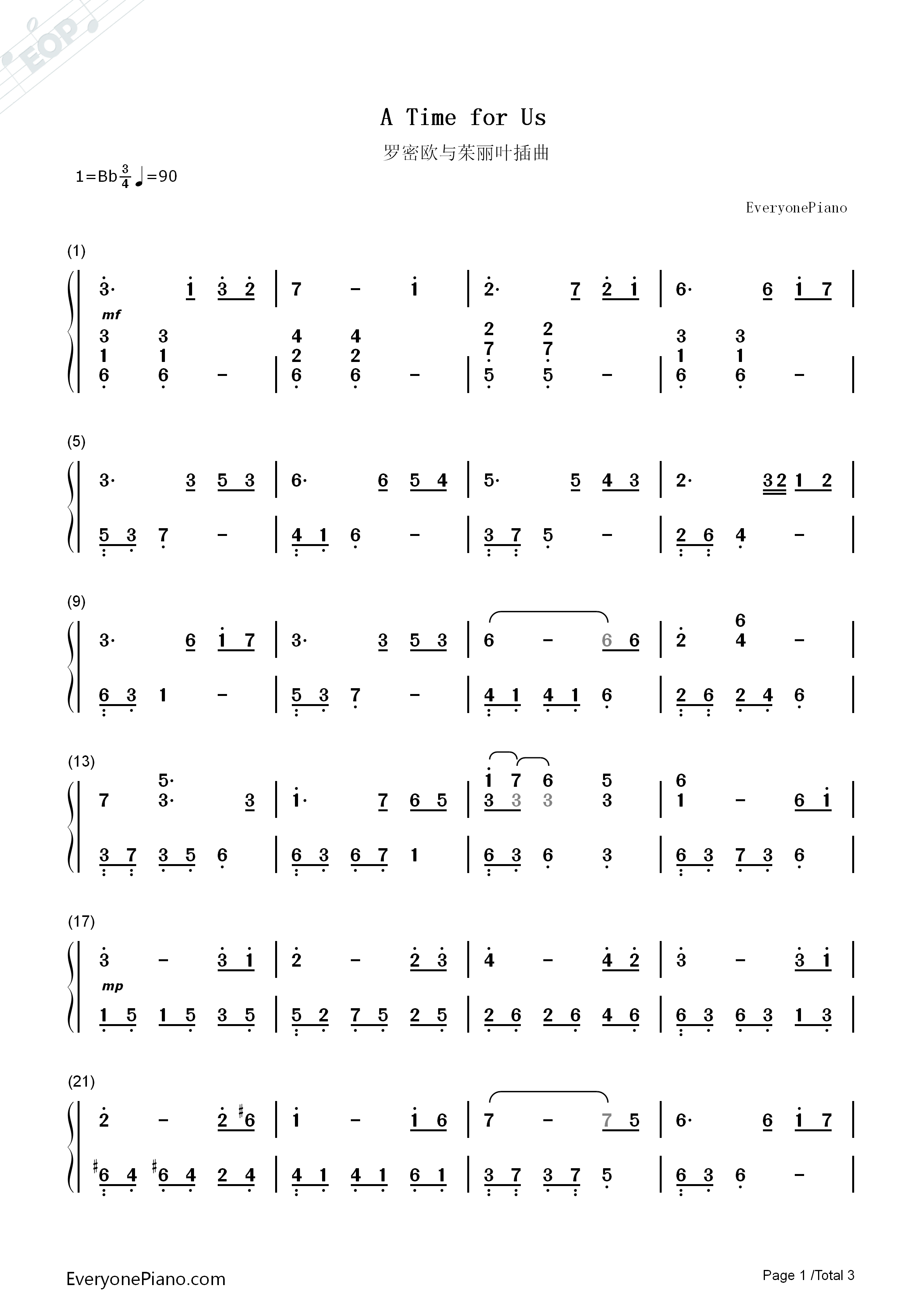 A_Time_For_Us钢琴简谱_Andy_Williams演唱