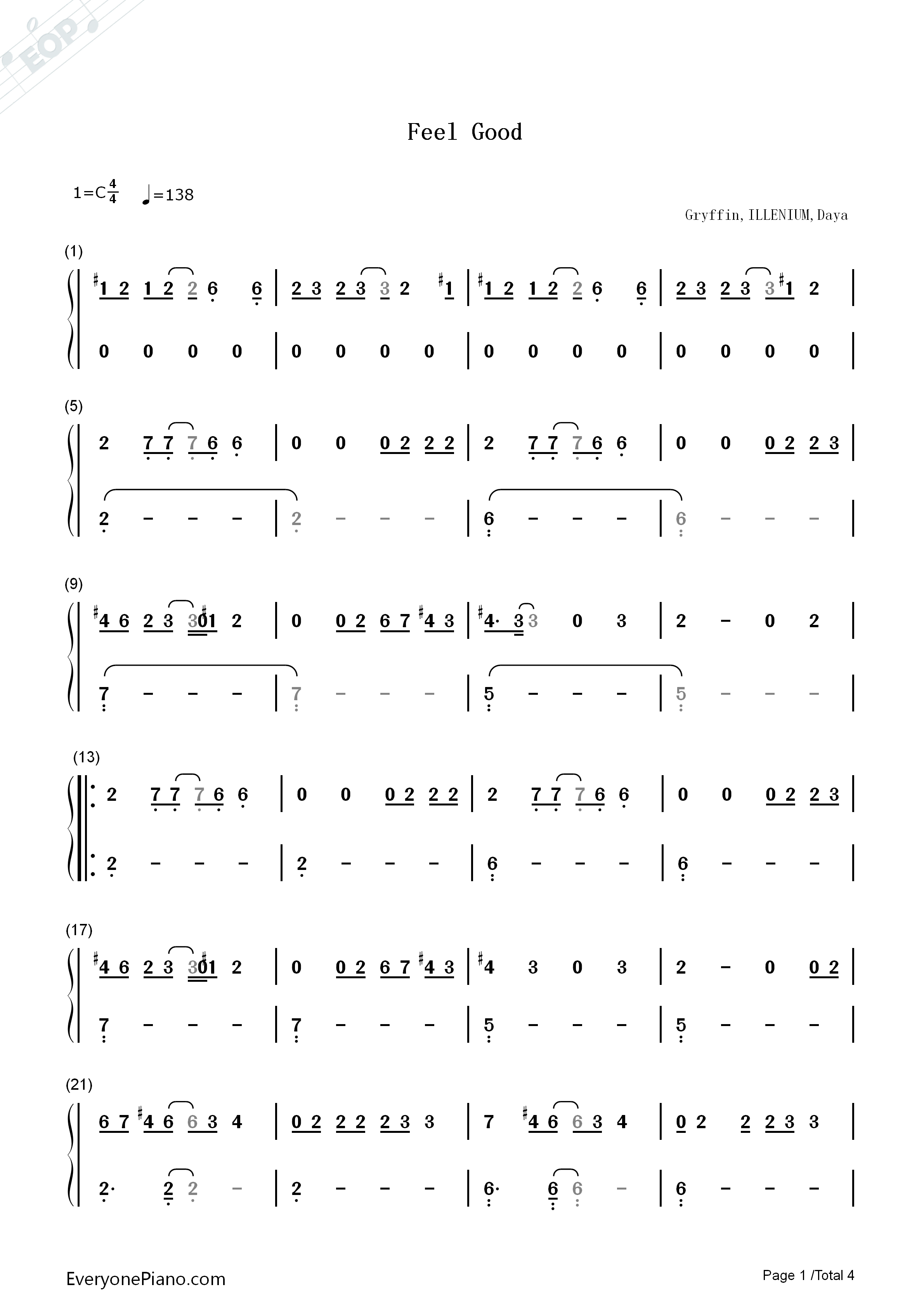 Feel_Good钢琴简谱_Gryffin_ft._Illenium演唱