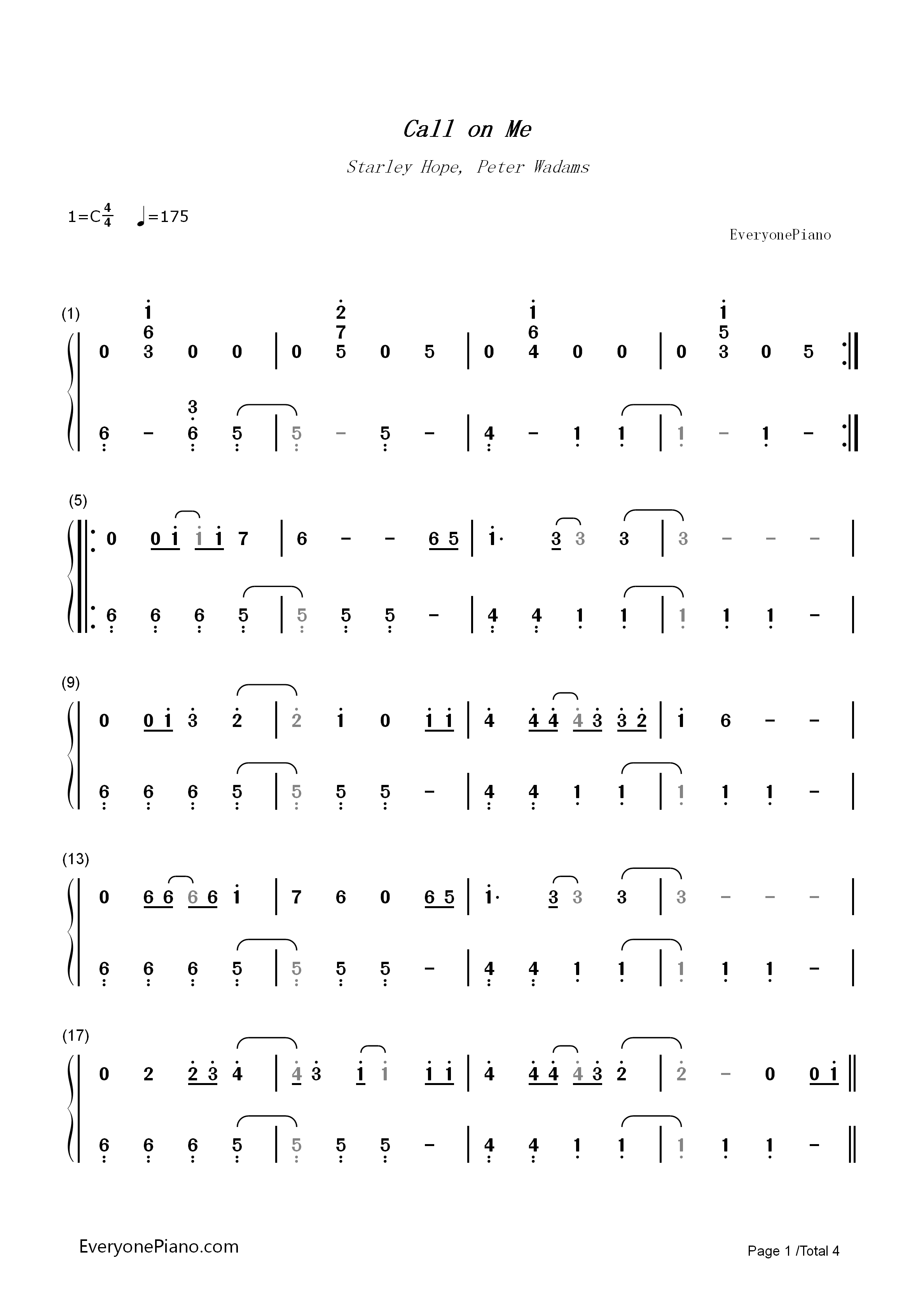 Call_on_Me钢琴简谱_Starley演唱
