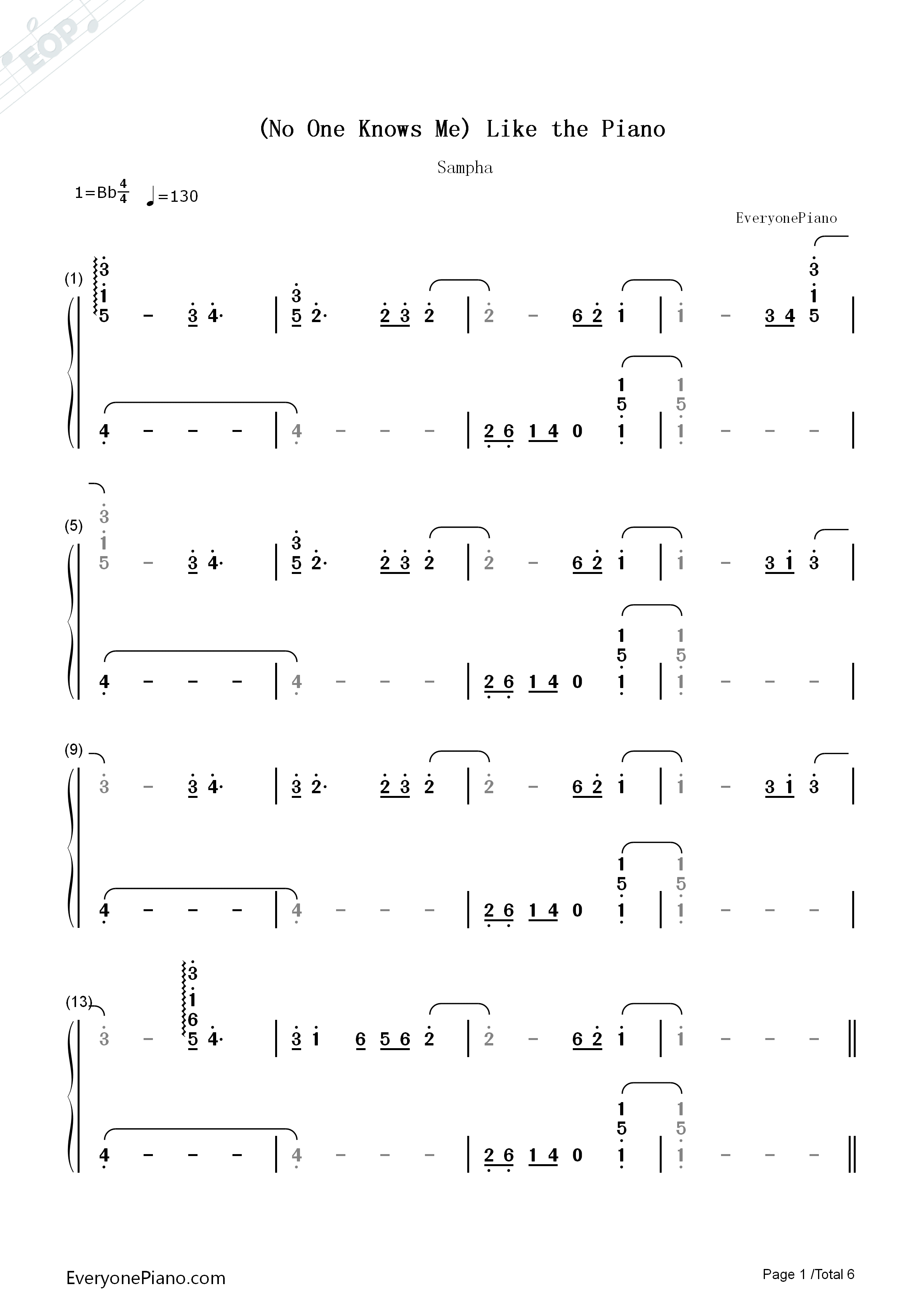 No_One_Knows_Me_Like_the_Piano钢琴简谱_Sampha演唱