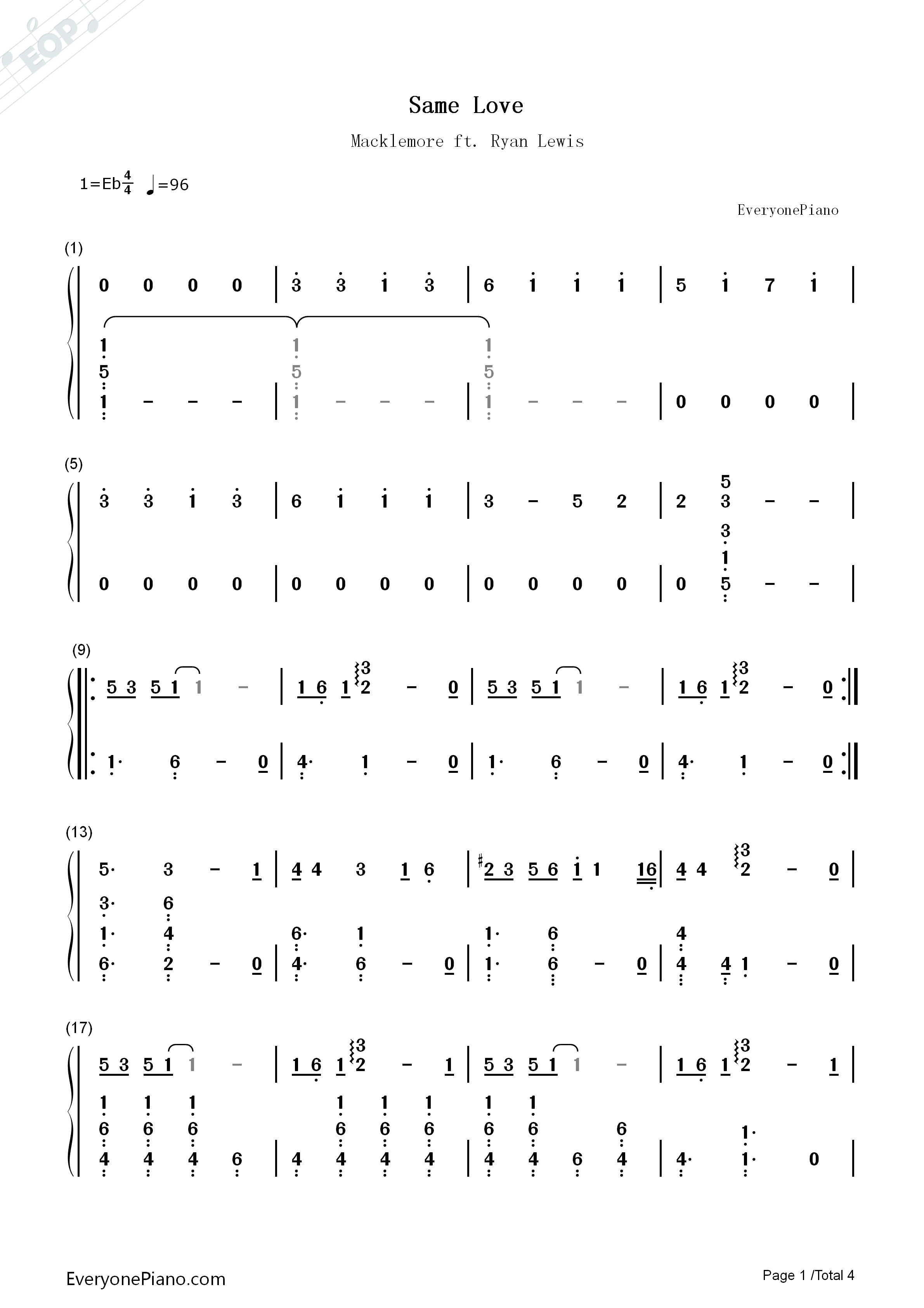 Same_Love钢琴简谱_Macklemore_&_Ryan_Lewis演唱