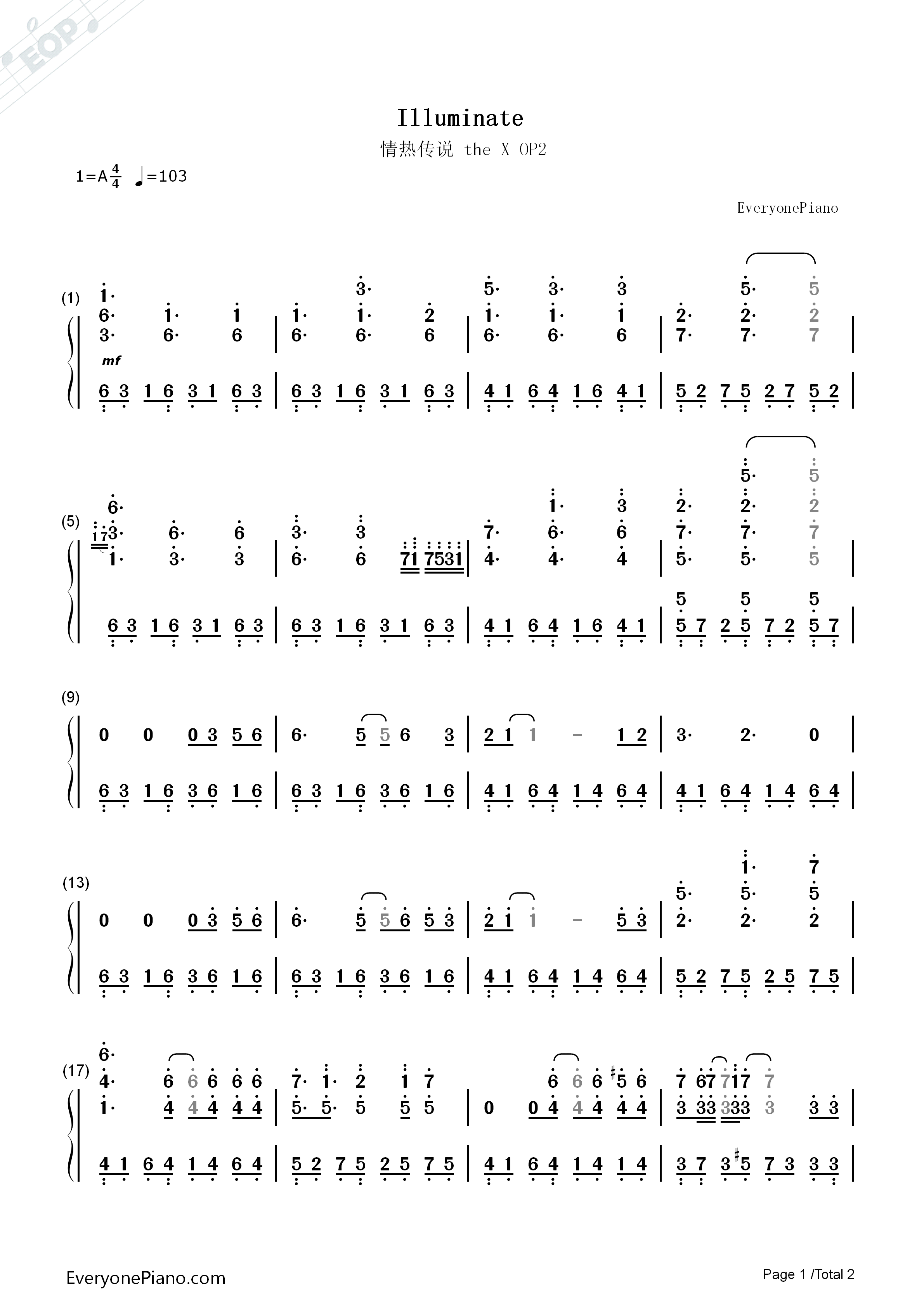 Illuminate钢琴简谱_Minami演唱