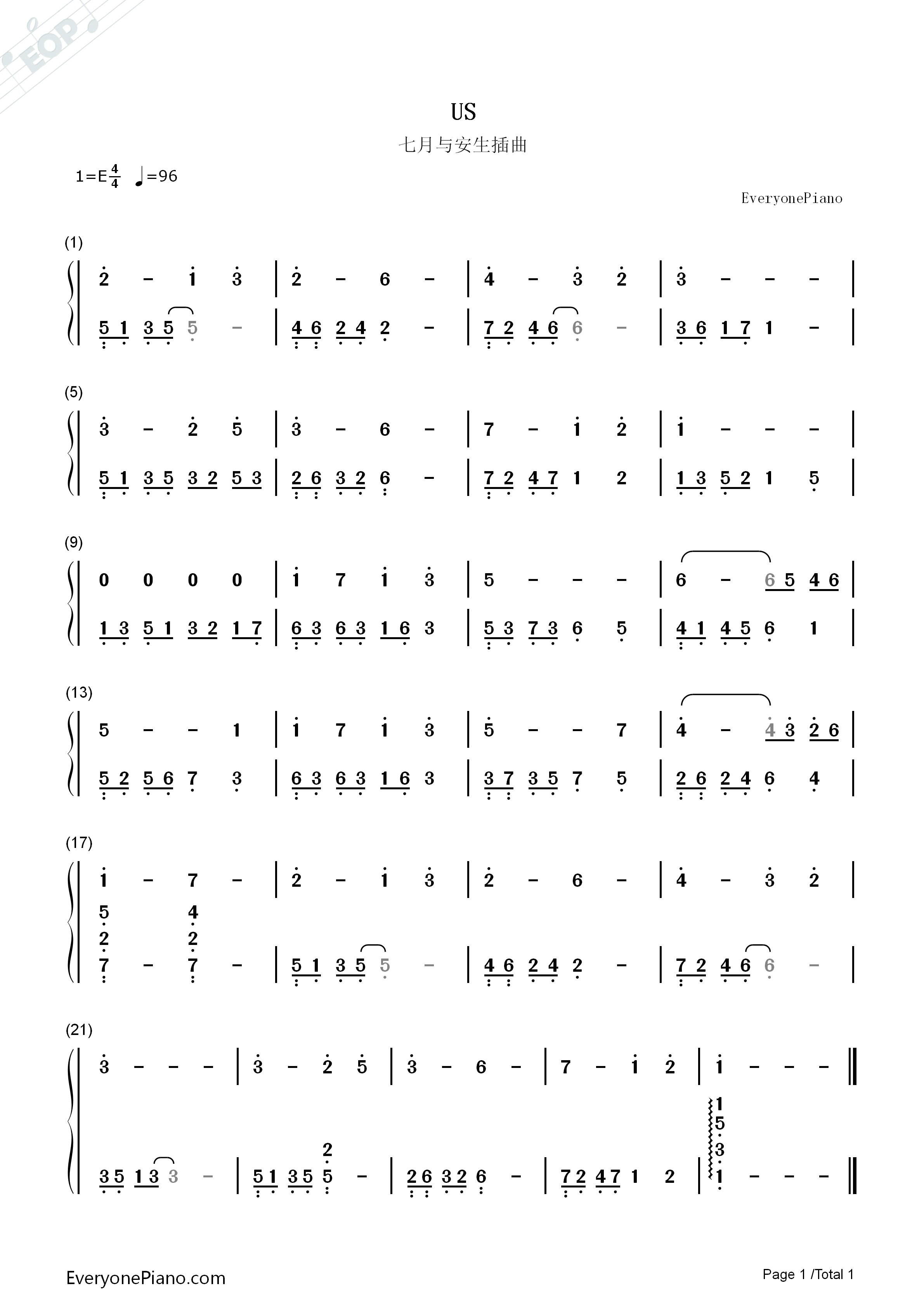 US钢琴简谱_廖隽嘉演唱