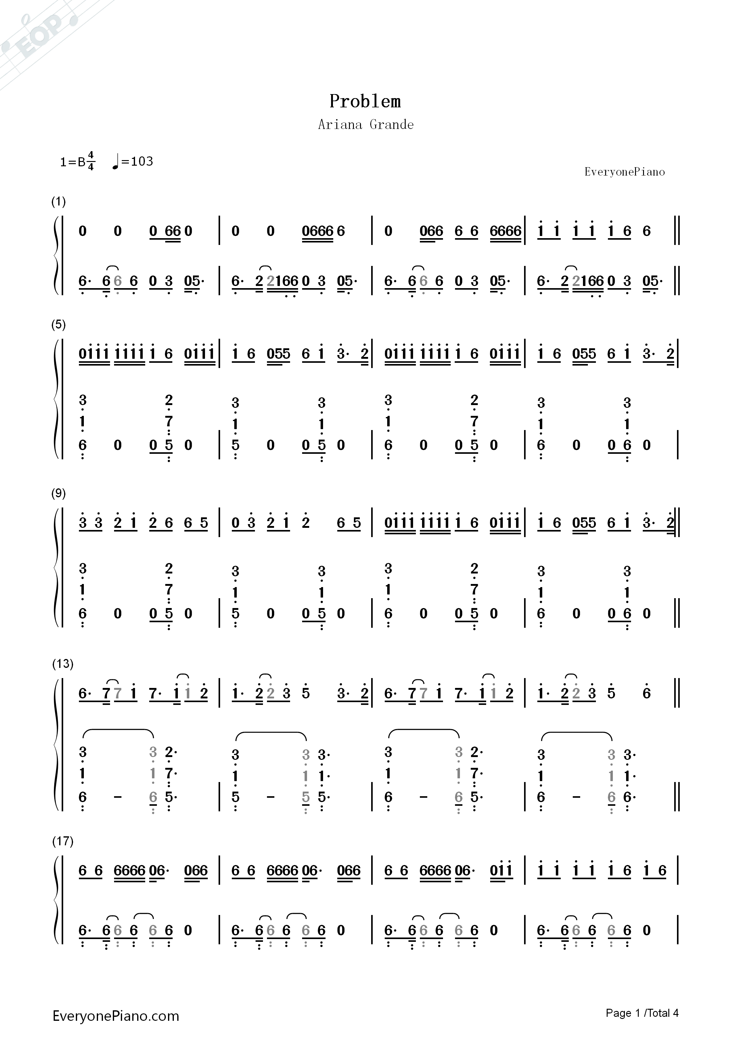 Problem钢琴简谱_Ariana_Grande演唱