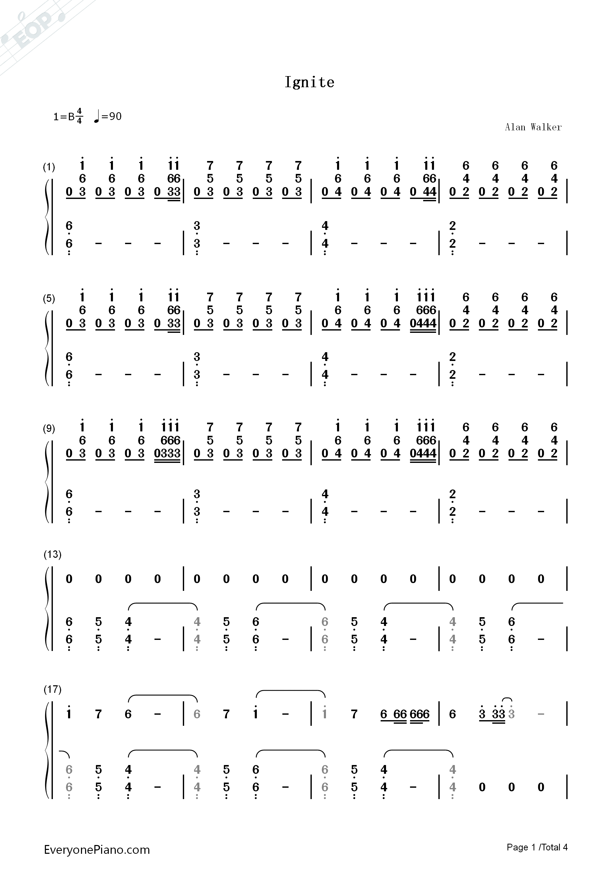 Ignite钢琴简谱_Alan_Walker演唱