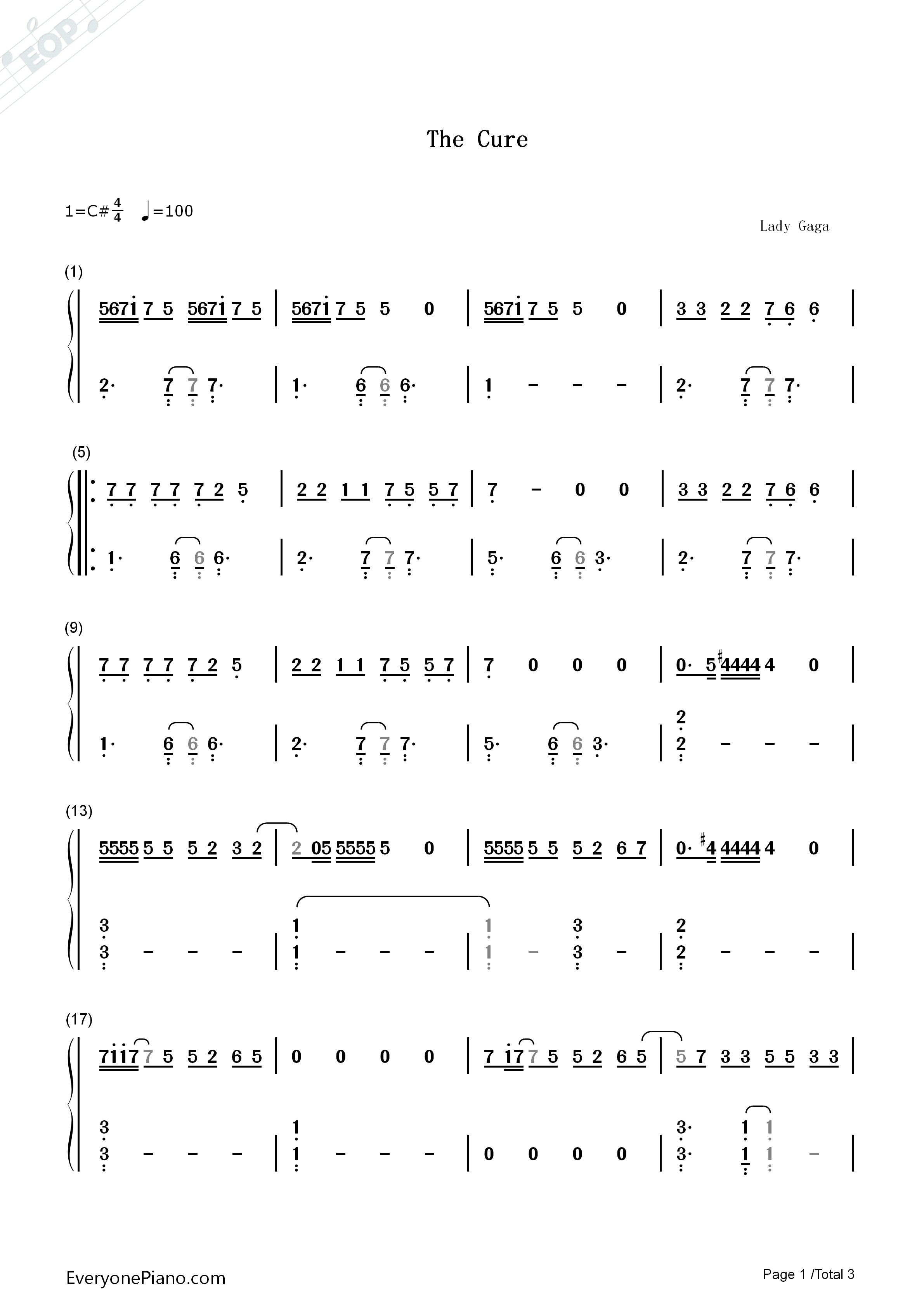 The_Cure钢琴简谱_Lady_Gaga演唱