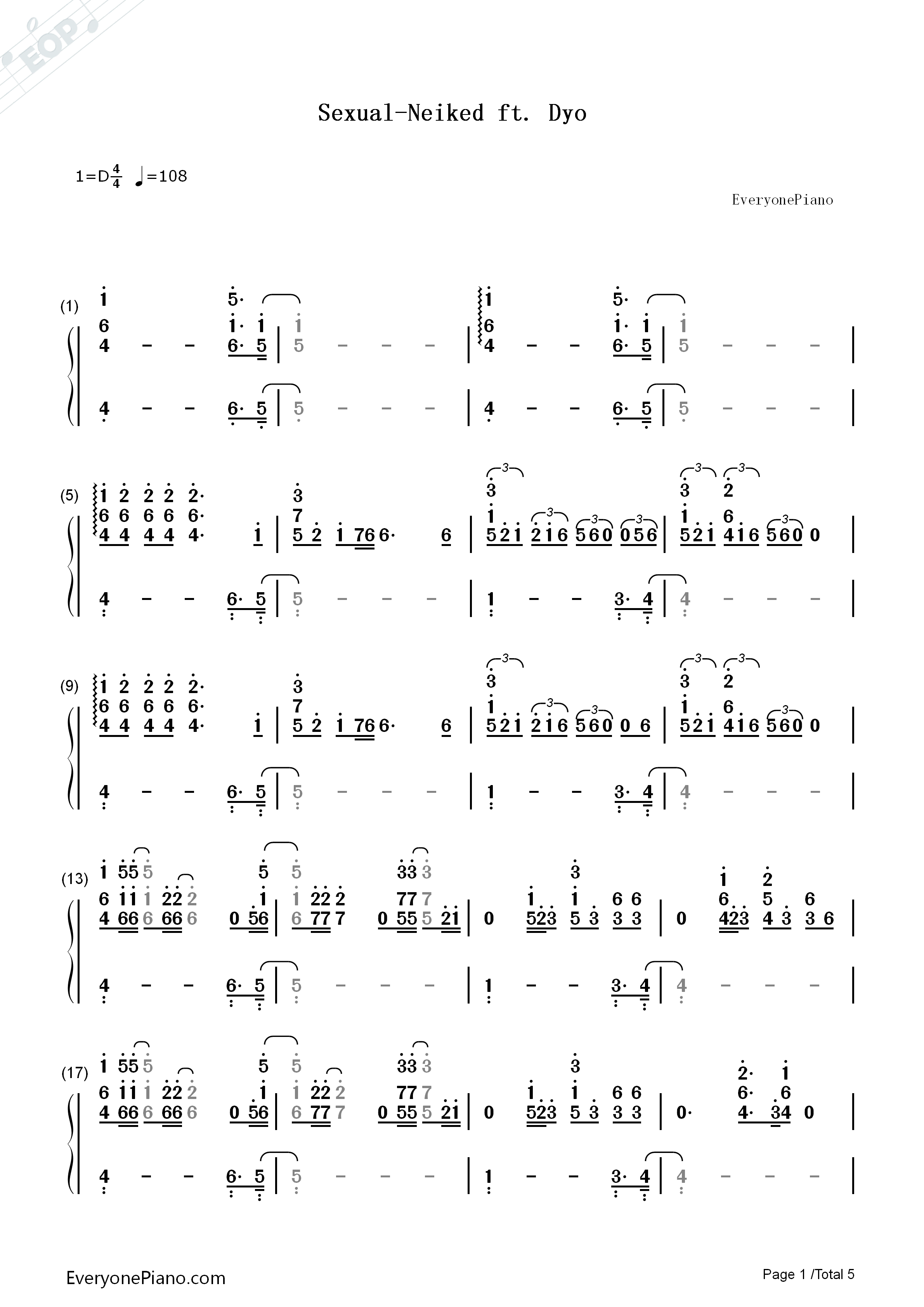 Sexual钢琴简谱_Neiked_ft._Dyo演唱