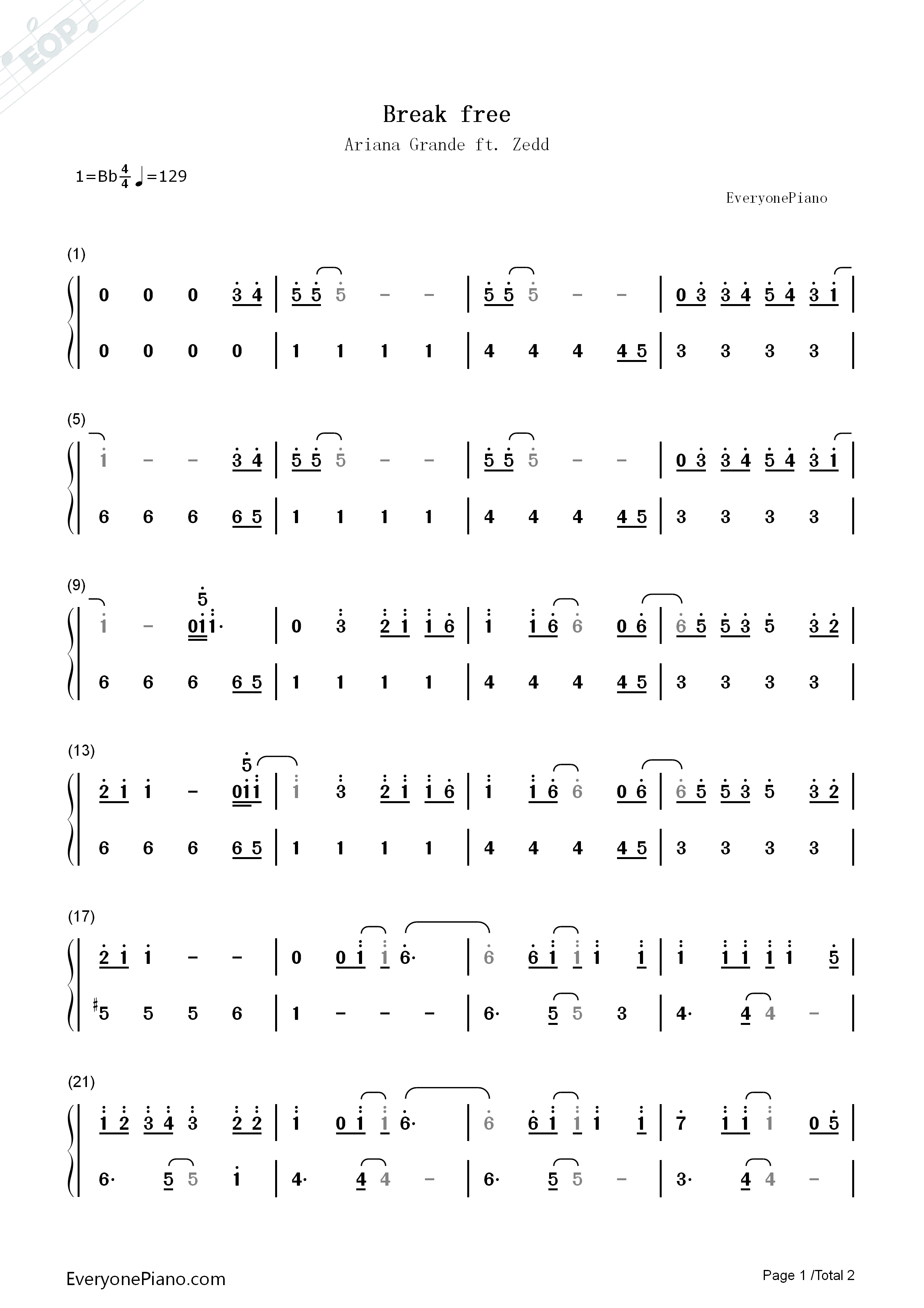 Break_Free钢琴简谱_Ariana_Grande_&_Zedd演唱