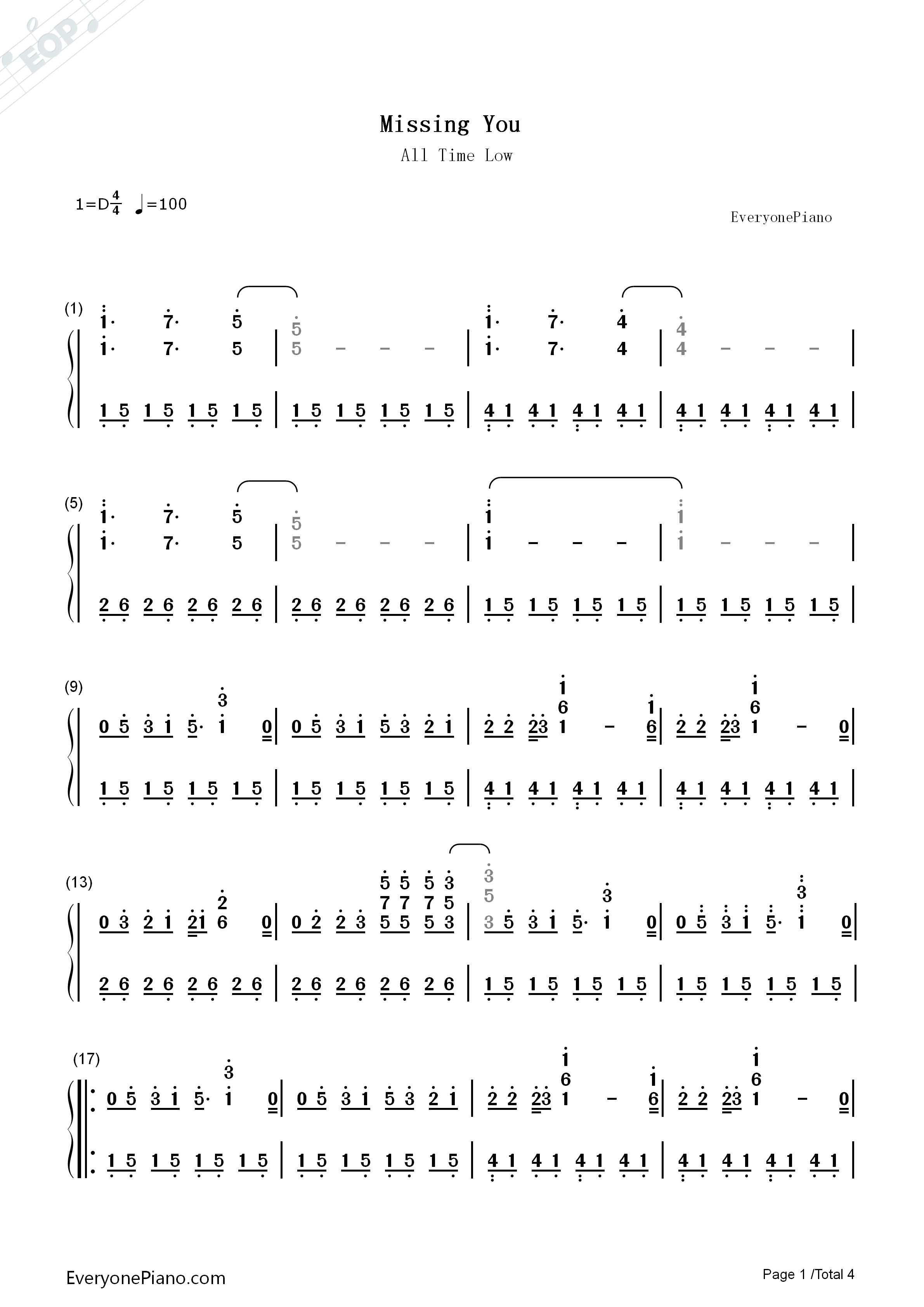 Missing_You钢琴简谱_All_Time_Low演唱