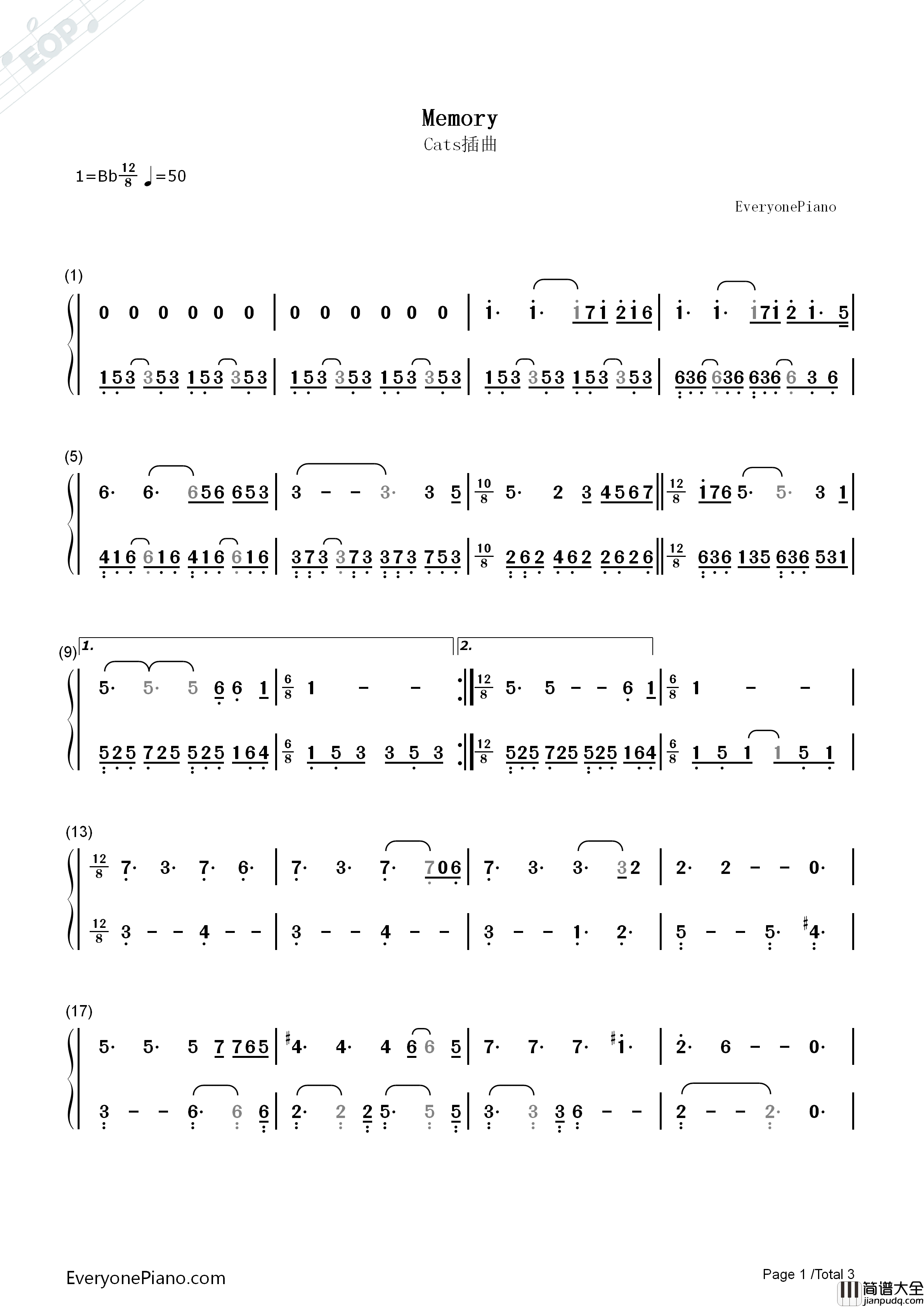 Memory钢琴简谱_Grizabella演唱