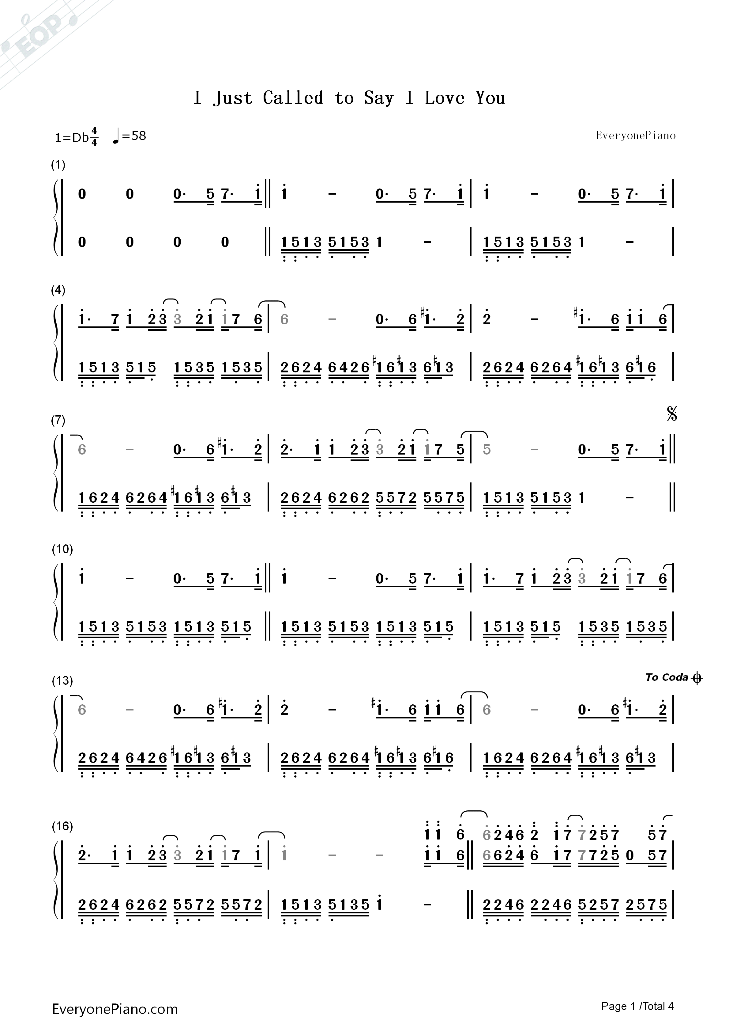 I_Just_Called_to_Say_I_Love_You钢琴简谱_Stevie_Wonder演唱