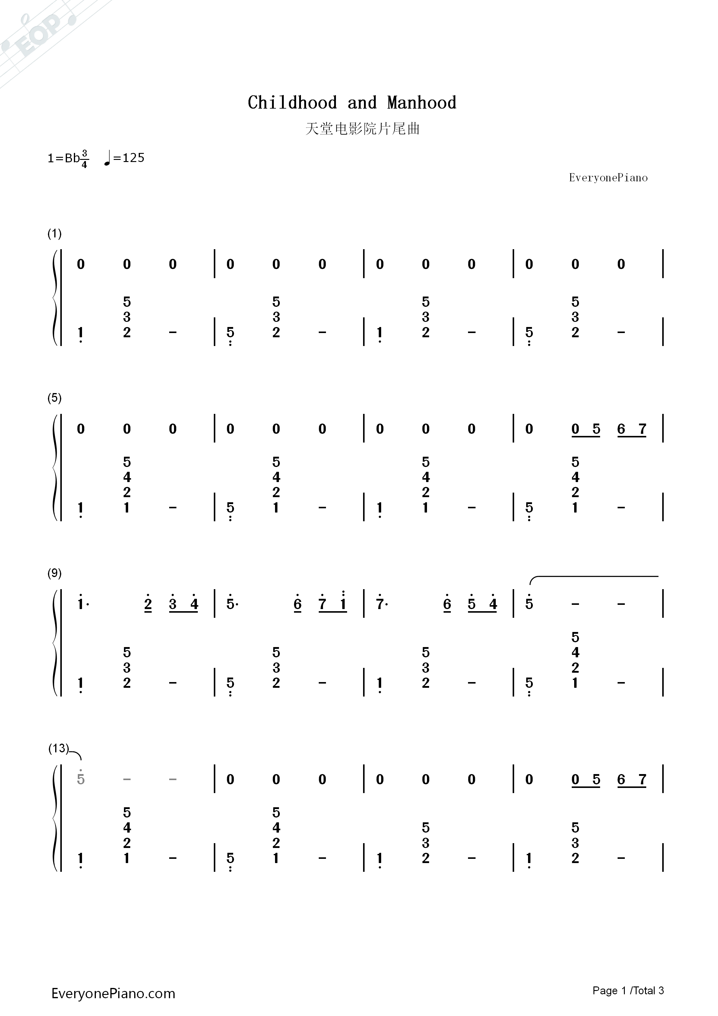 Childhood_and_Manhood钢琴简谱_Ennio_Morricone演唱