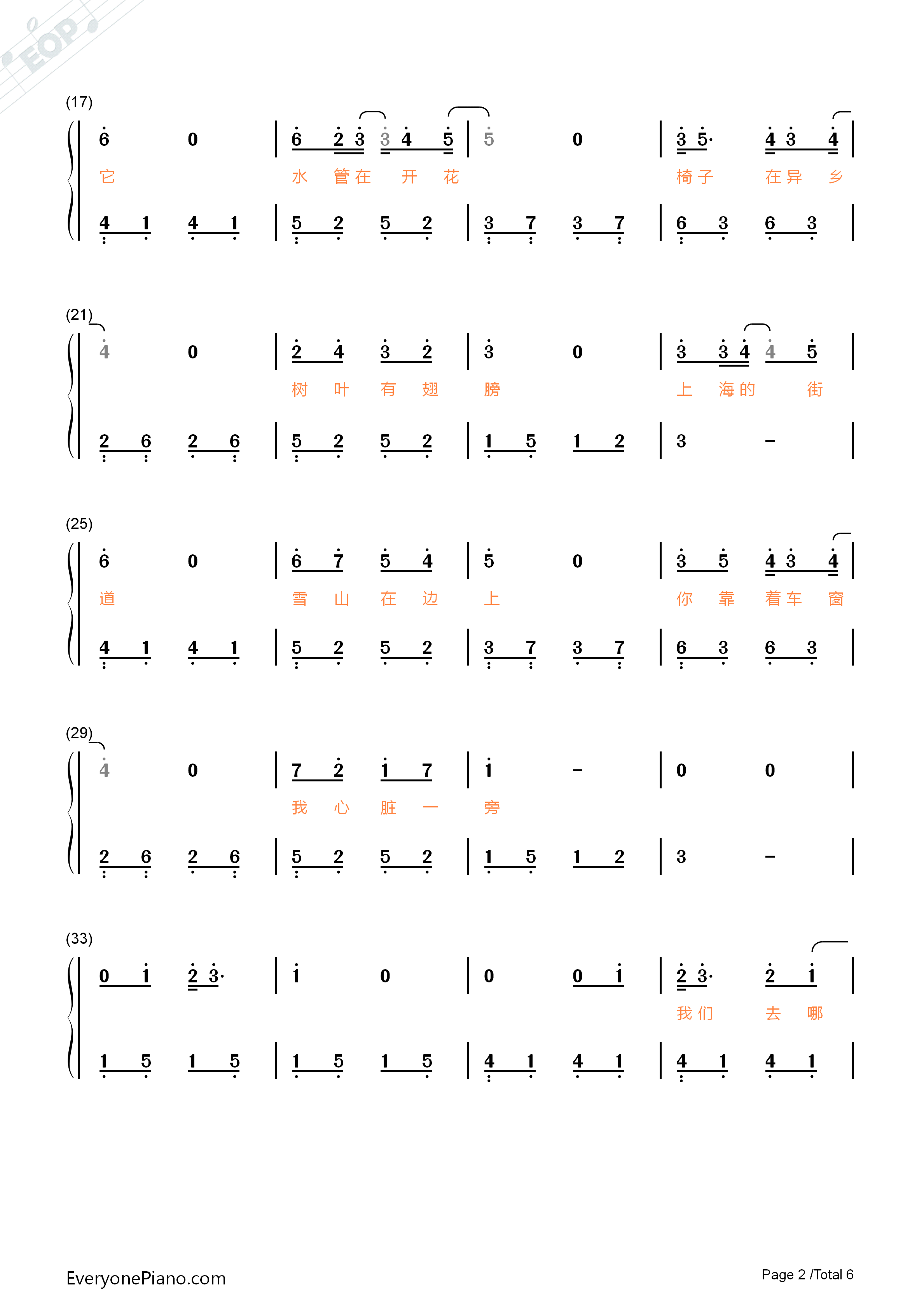 我喜欢上你时的内心活动钢琴简谱_陈绮贞演唱