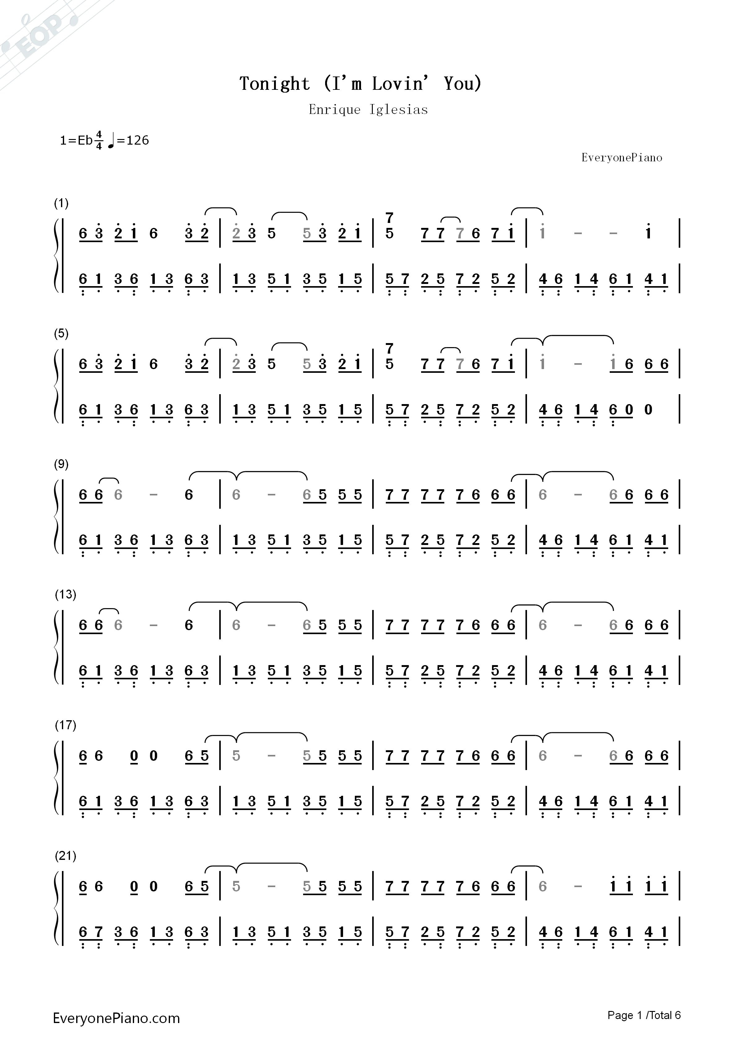 Tonight_(I'm_Lovin'_You)钢琴简谱_Enrique_Iglesias演唱
