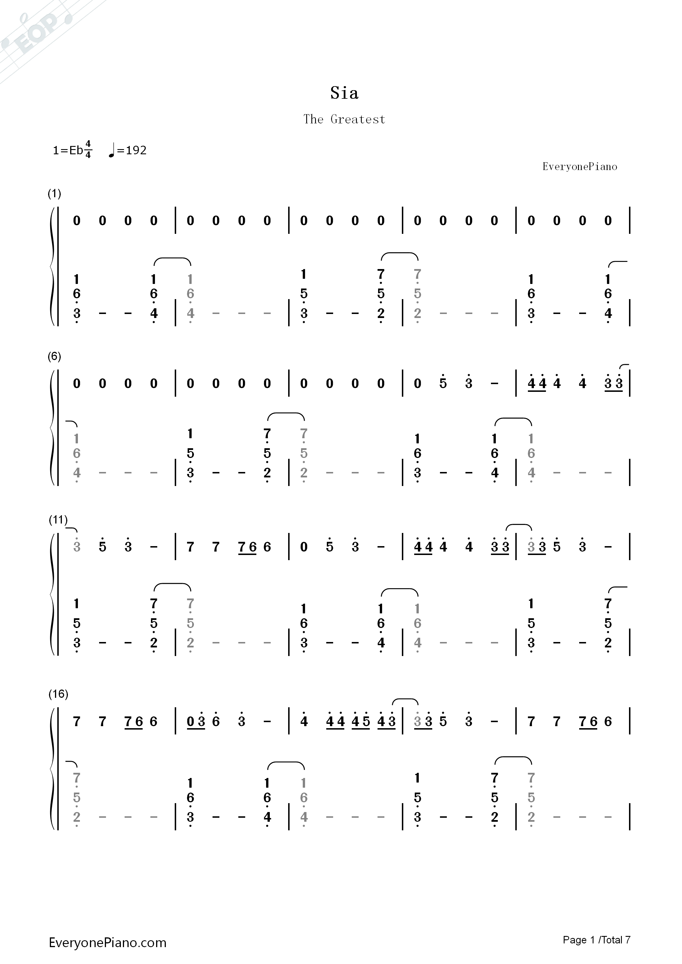 The_Greatest钢琴简谱_Sia演唱